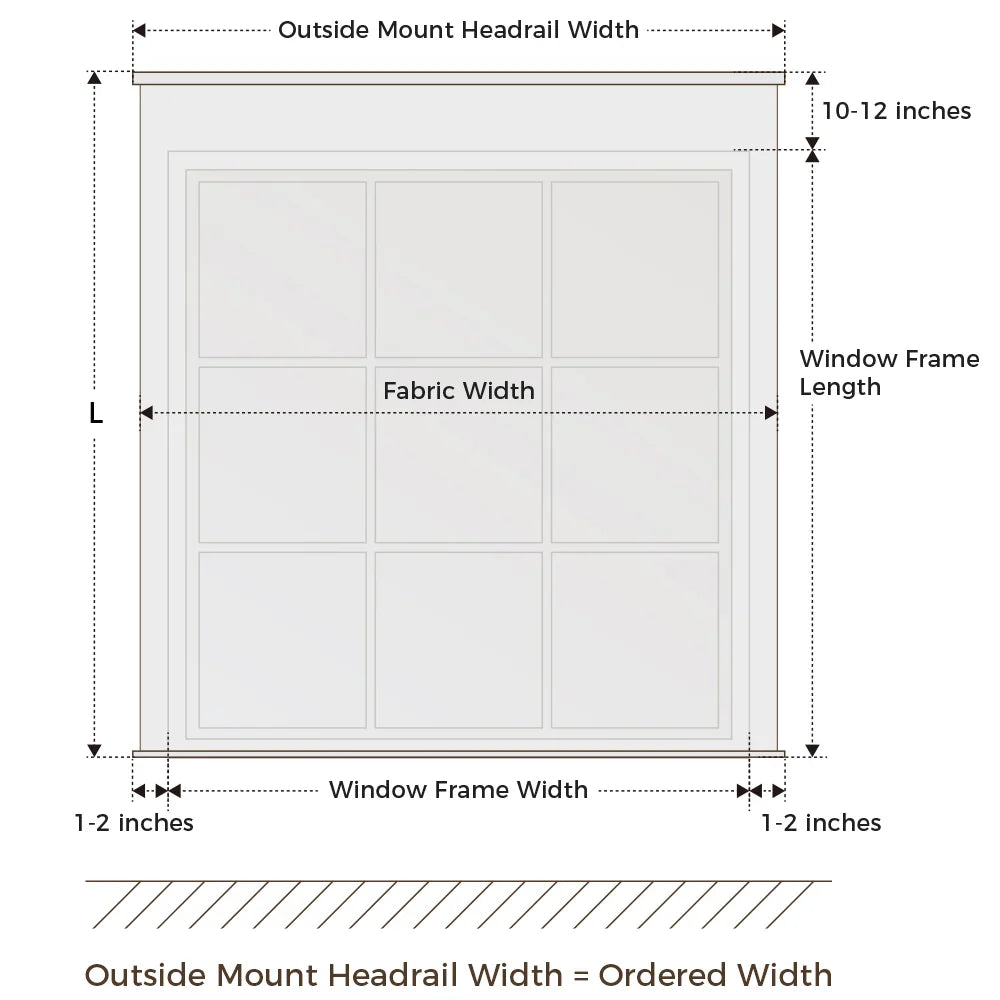 Outside mount shade measuring diagram