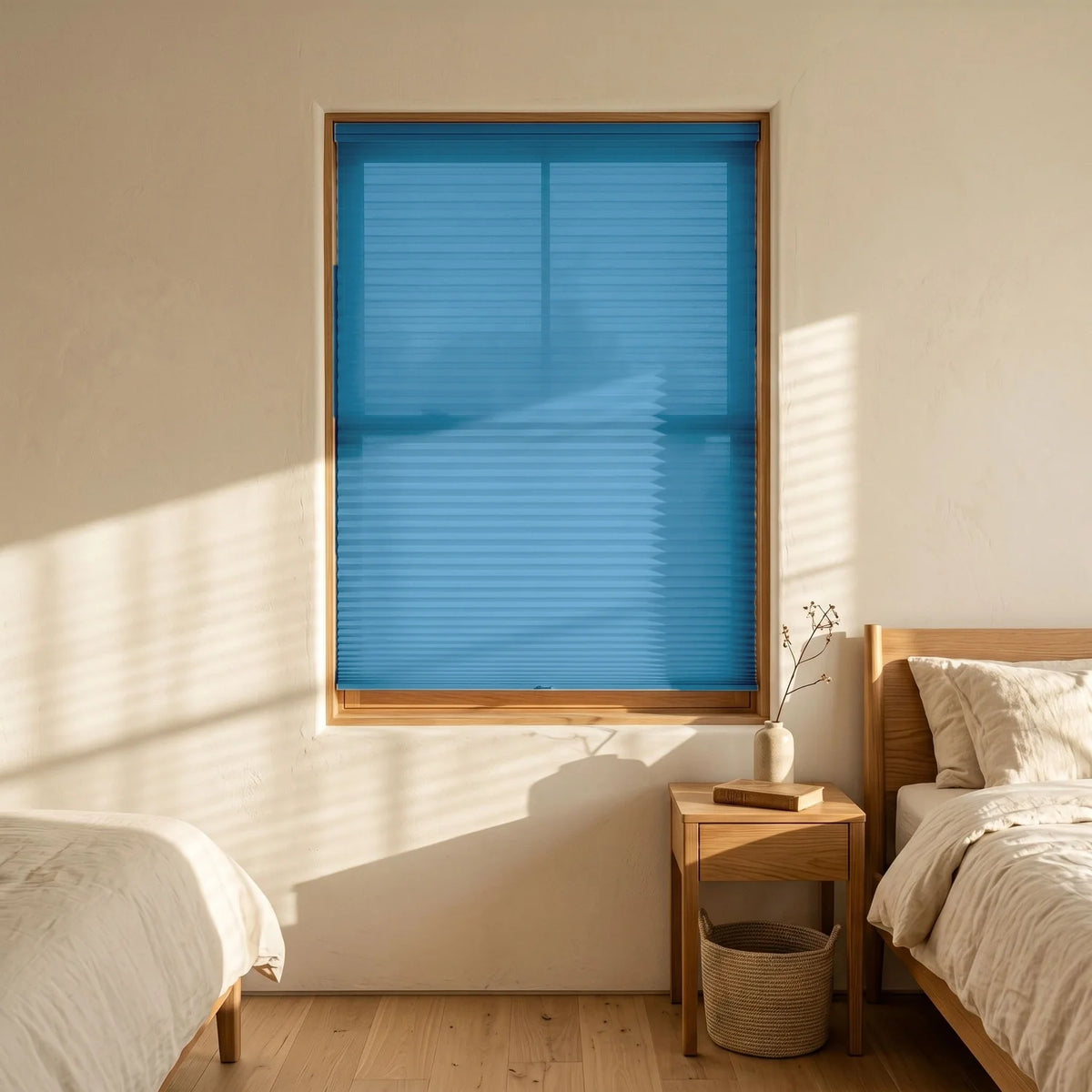 Custom Cellular Shades - Sky Blue in Luxe Bedroom