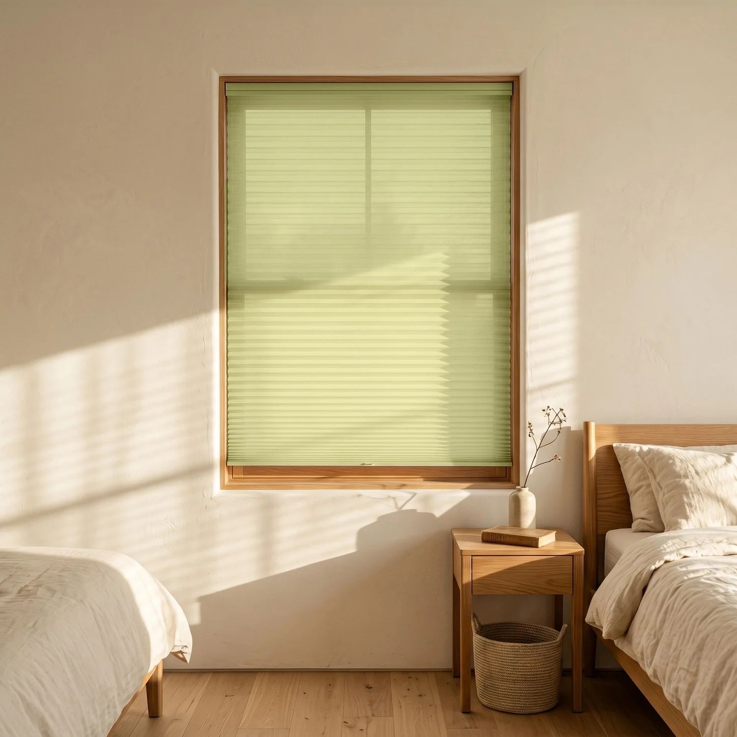 Custom Cellular Shades - Pale Citron in Luxe Bedroom