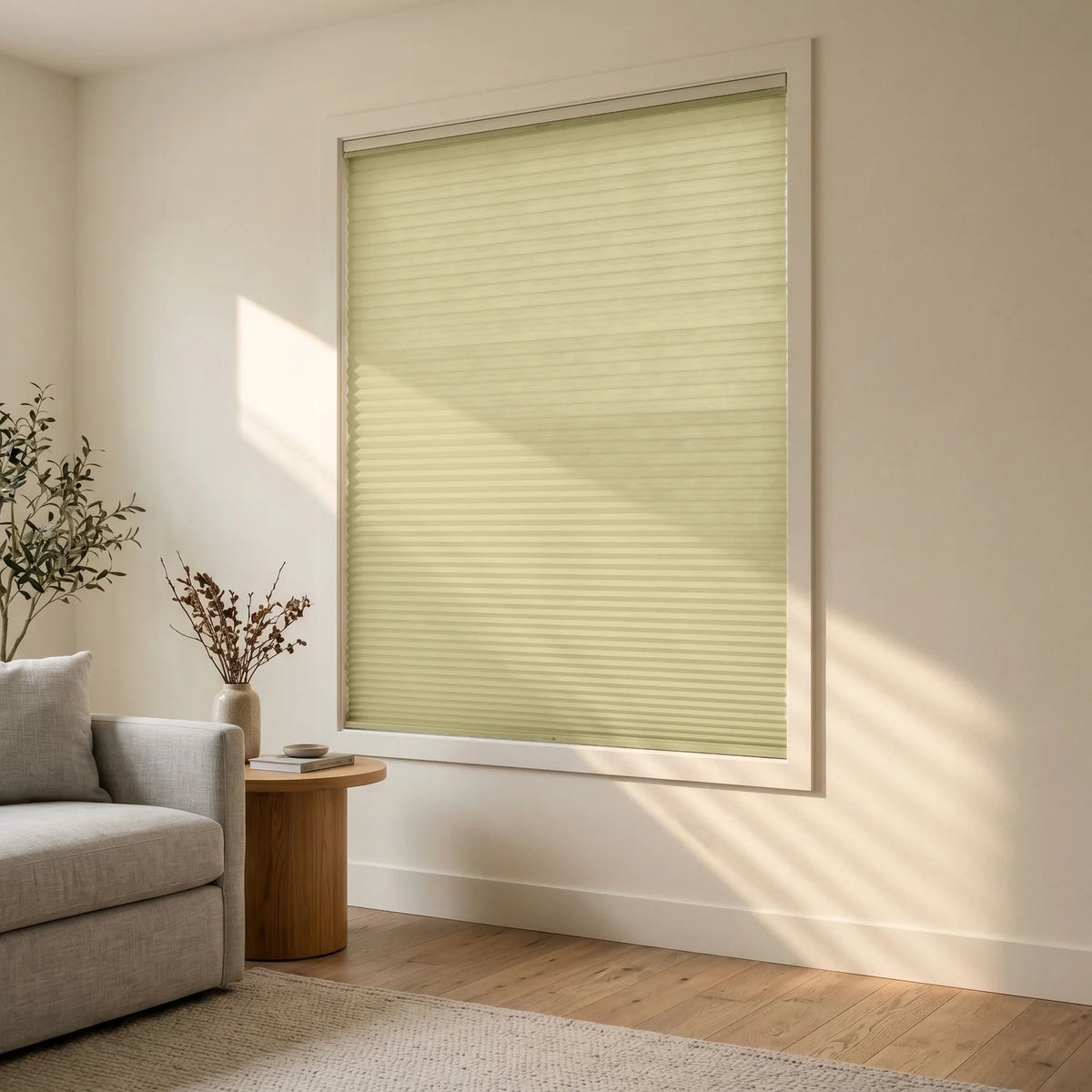Custom Cellular Shades - Straw Beige in Modern Living