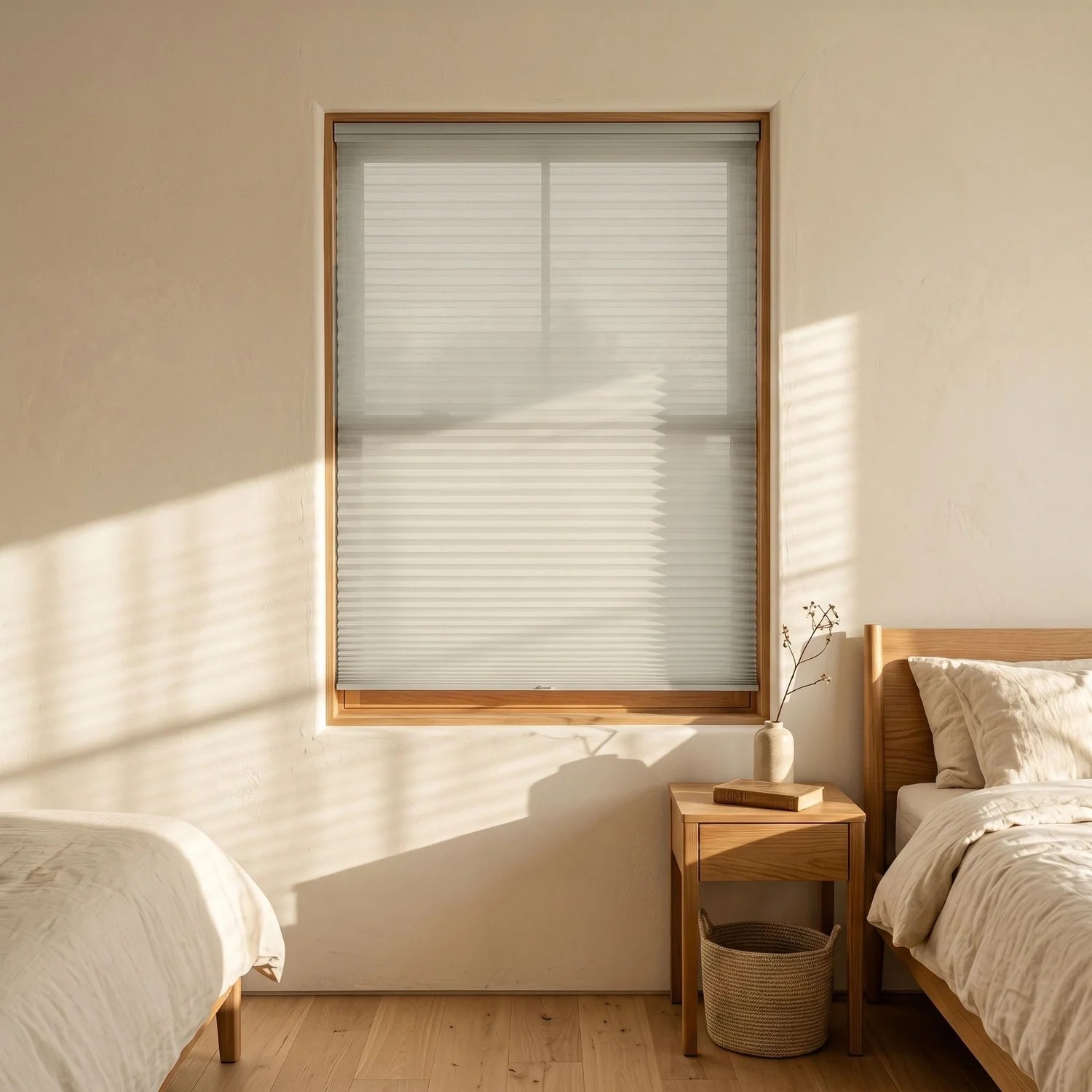 Custom Cellular Shades - Greige in Luxe Bedroom