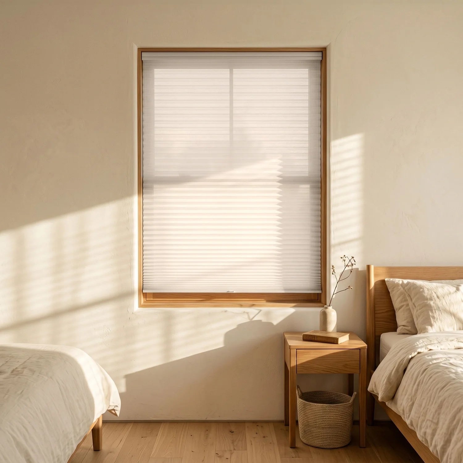 Custom Cellular Shades - Ivory Cream in Luxe Bedroom