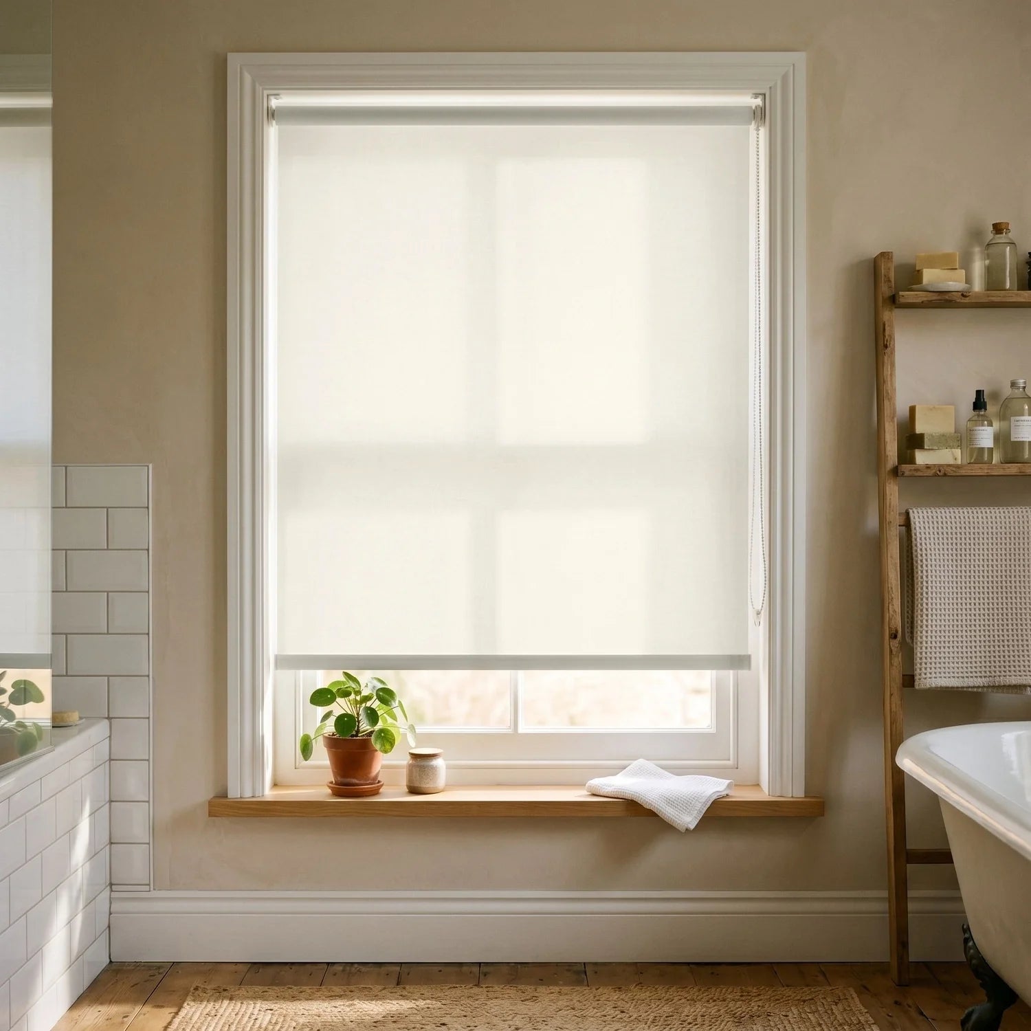 Custom Roller Shades - Cream White ¡¤ Light Filtering in Bright Bath