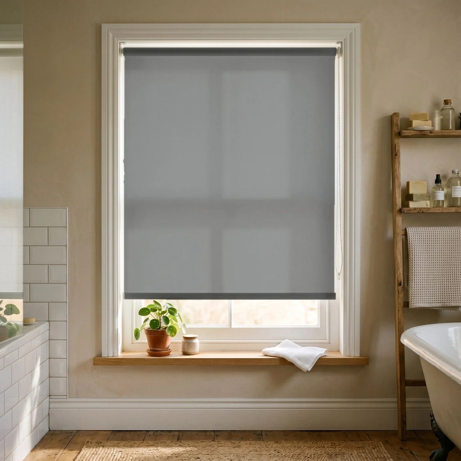 Custom Roller Shades - Mid Grey ¡¤ Blackout in Bright Bath