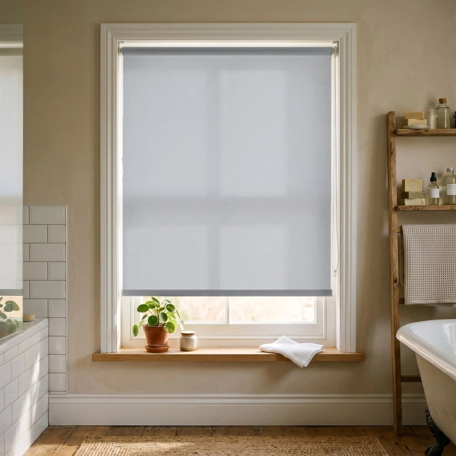 Custom Roller Shades - Sheer Grey ¡¤ Light Filtering in Bright Bath
