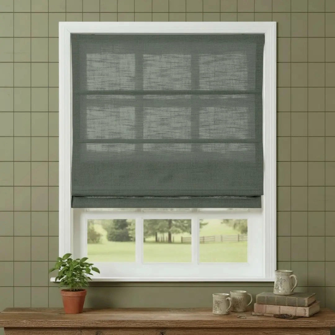 Costom Roman Shades Sage Field W1234-24
