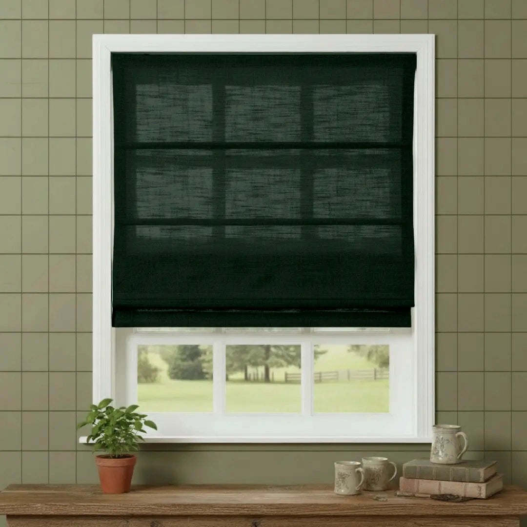 Costom Roman Shades Forest Moss W1234-28