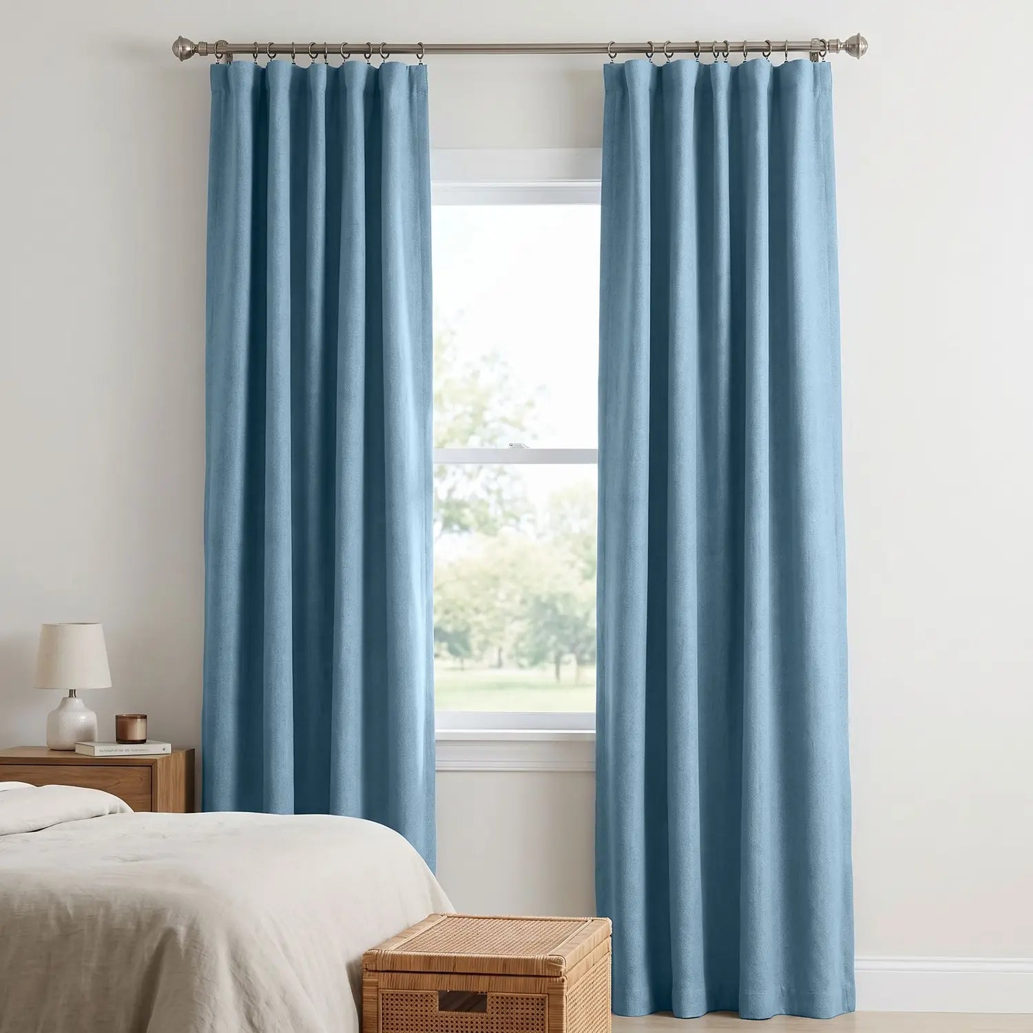 Custom Blackout Curtain - Dusty Blue in room