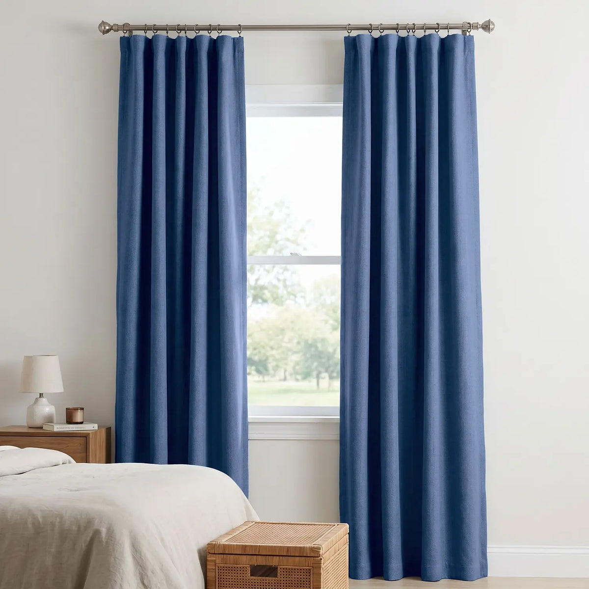 Custom Blackout Curtain - Denim Blue in room