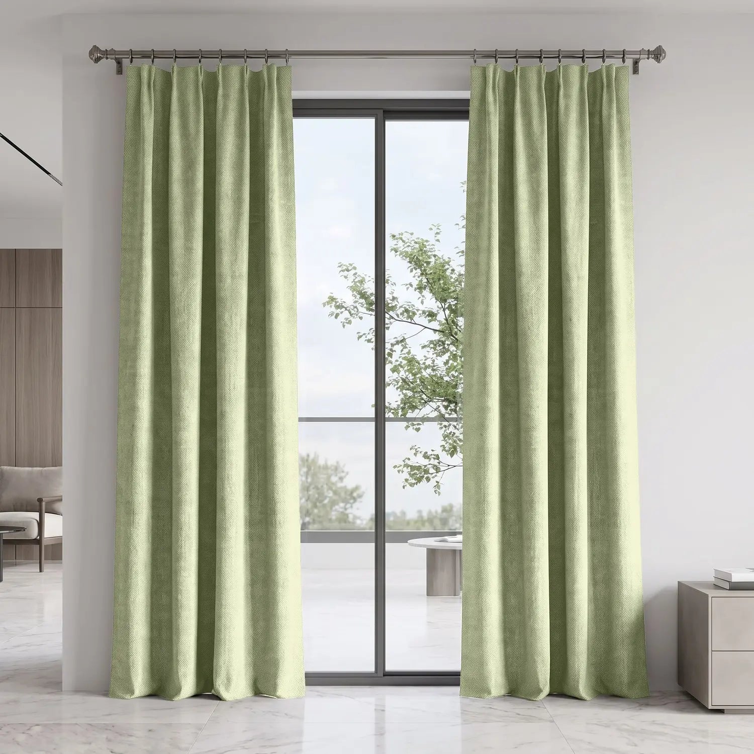 Custom Blackout Curtain - Pale Sage in room