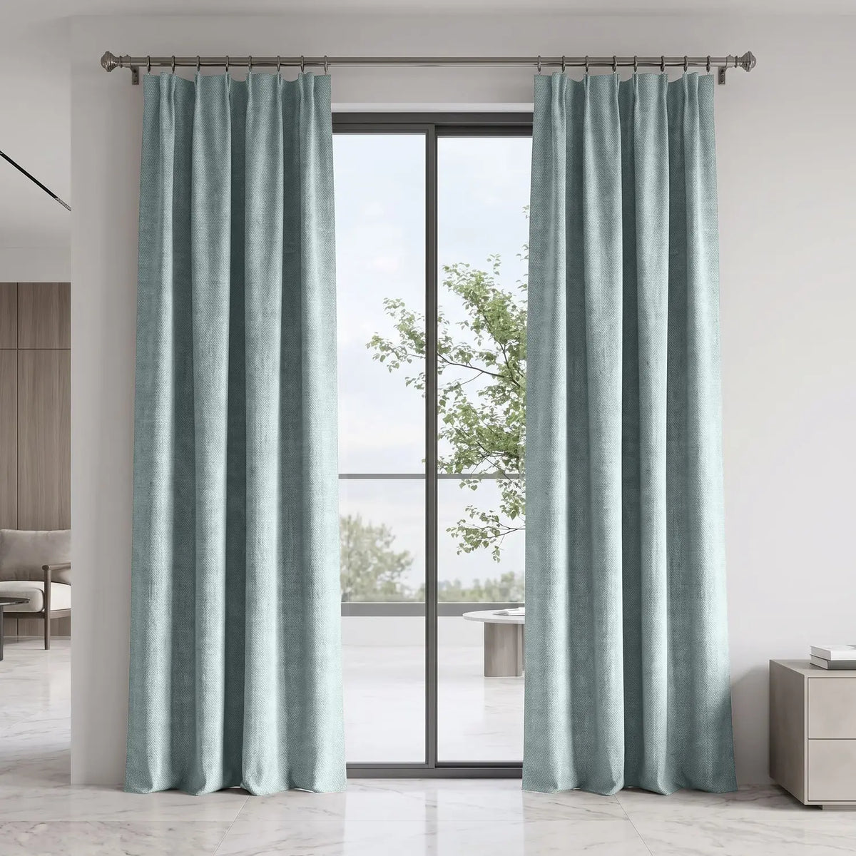Custom Blackout Curtain - Pearl Grey in room