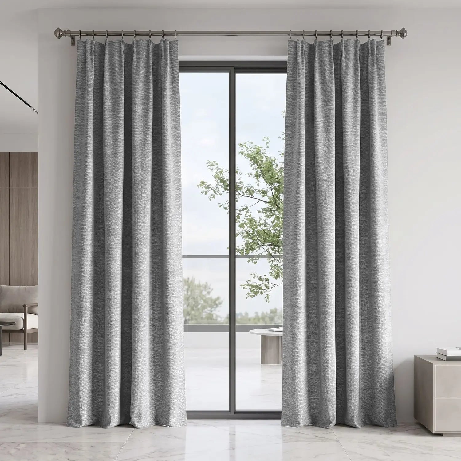 Custom Blackout Curtain - Mist Grey in room
