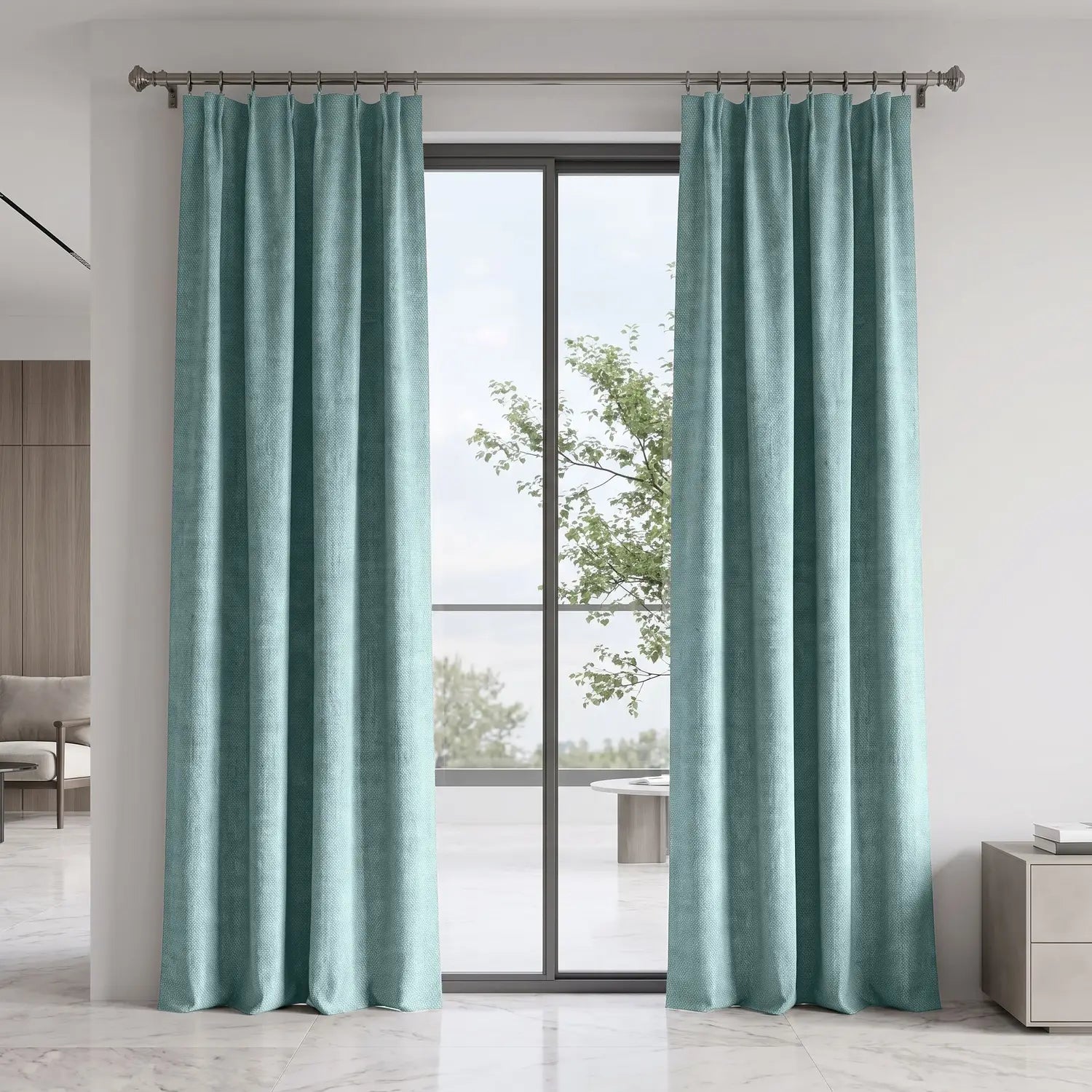 Custom Blackout Curtain - Sage Teal in room