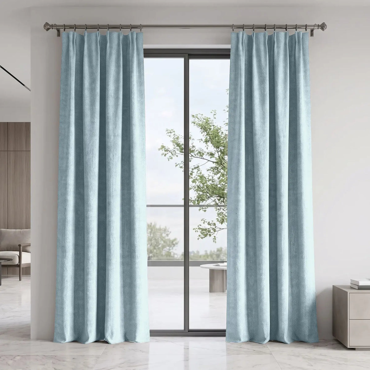 Custom Blackout Curtain - Aqua Mist in room