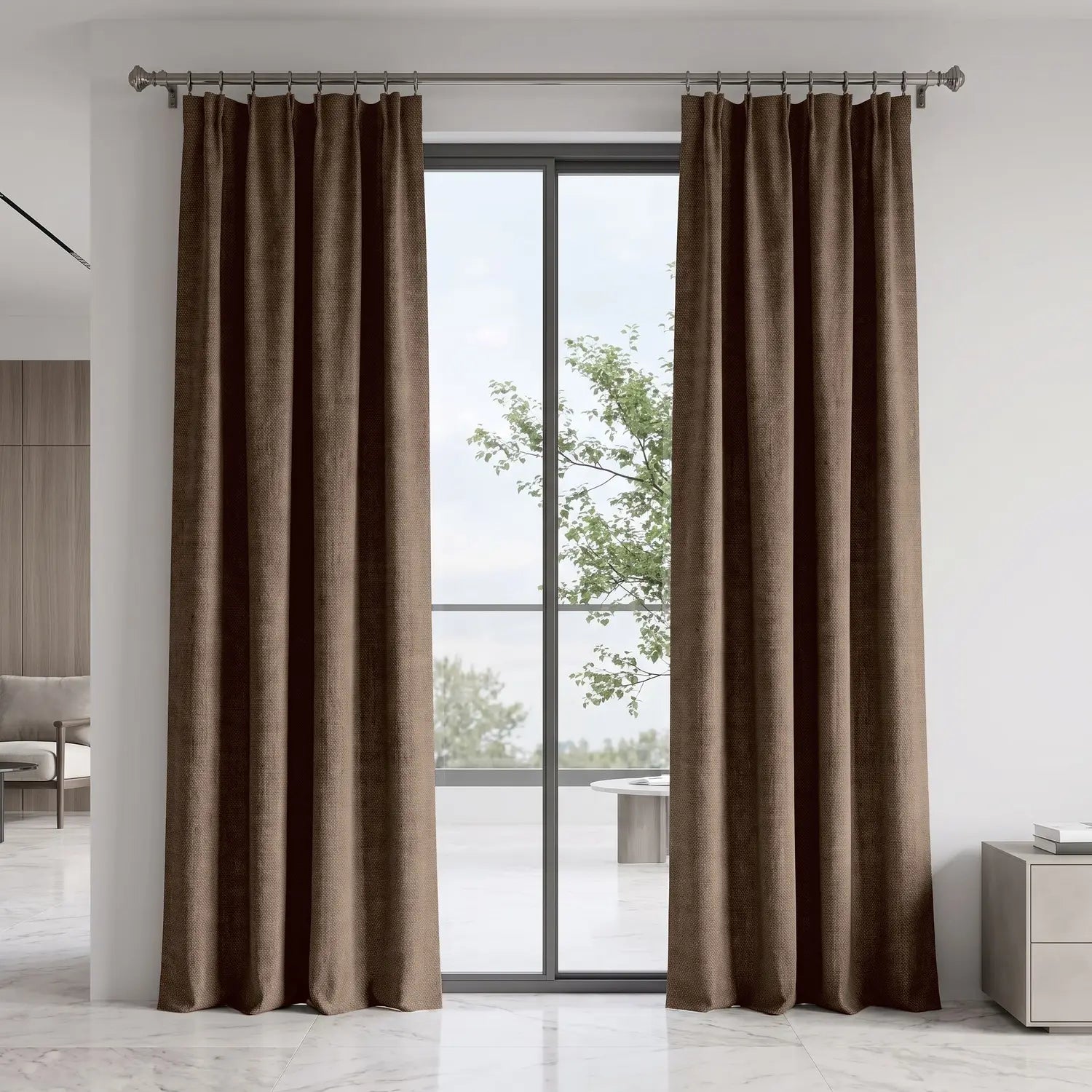 Custom Blackout Curtain - Latte Brown in room