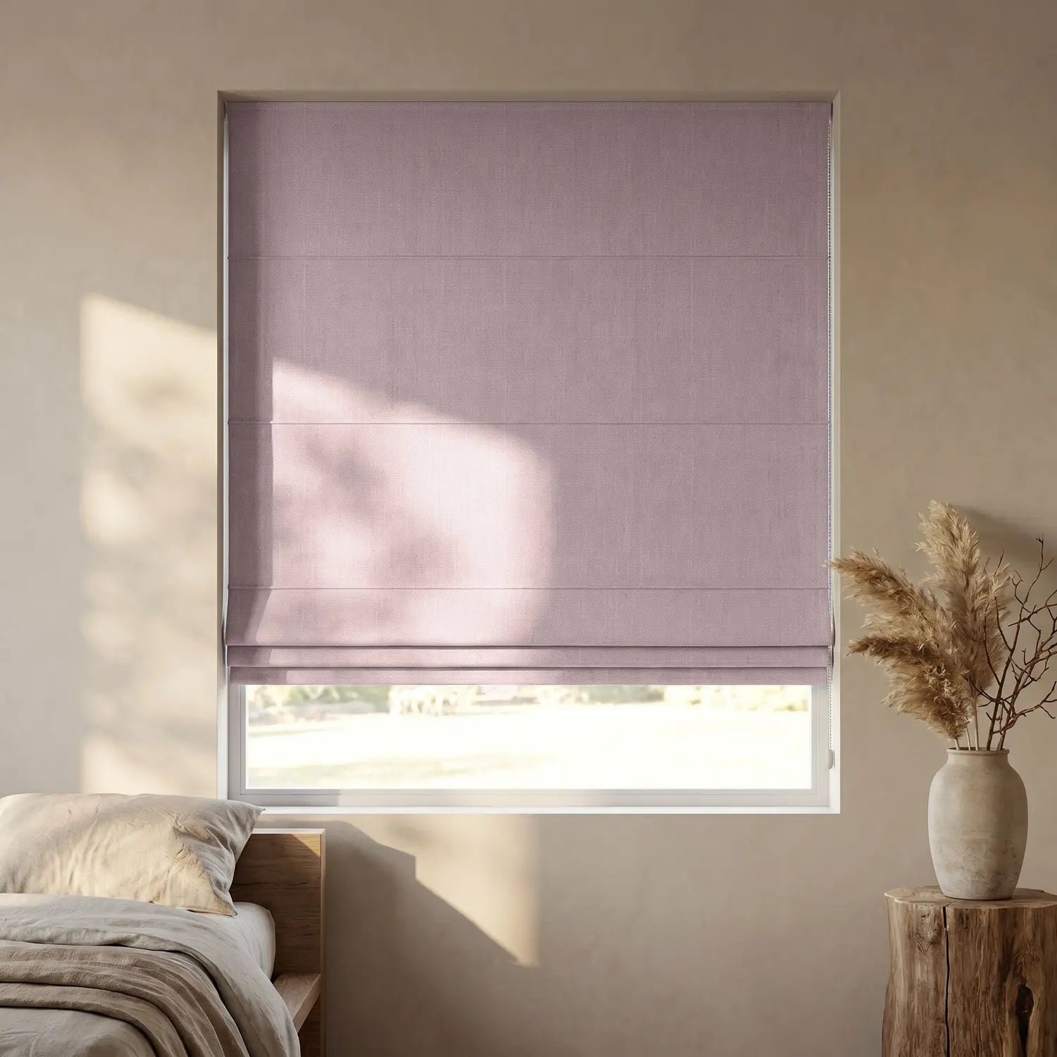 Custom Roman Shade - Blush Red in room