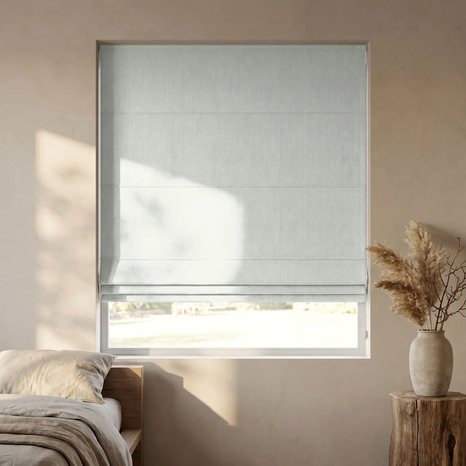 Custom Roman Shade - Ivory in room