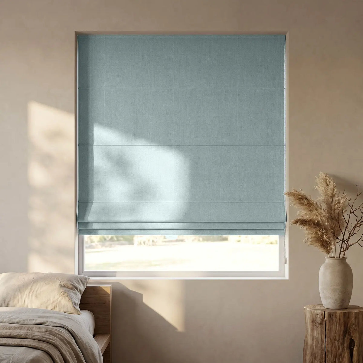 Custom Roman Shade - Silver Grey in room