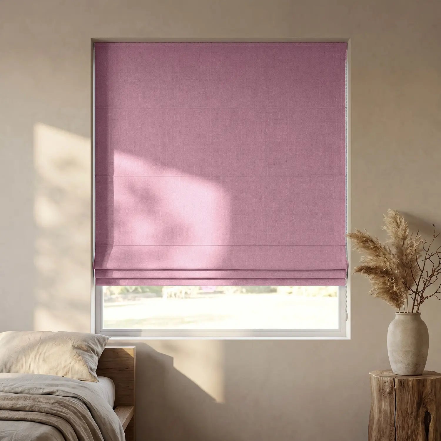 Custom Roman Shade - Dusty Rose in room