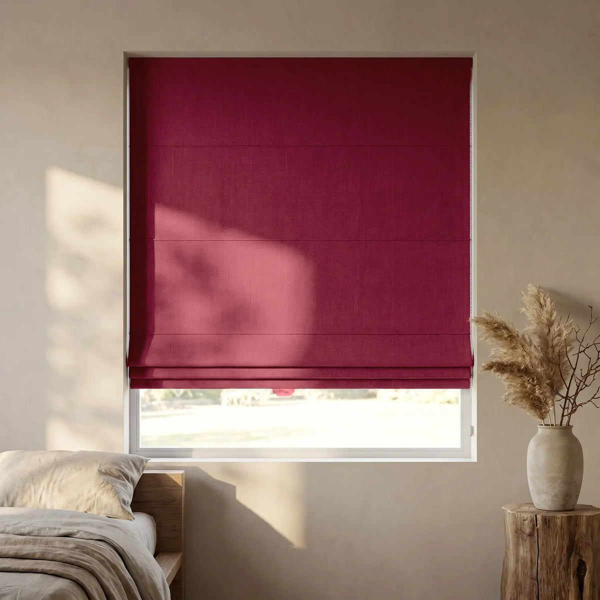 Custom Roman Shade - Brick Red in room