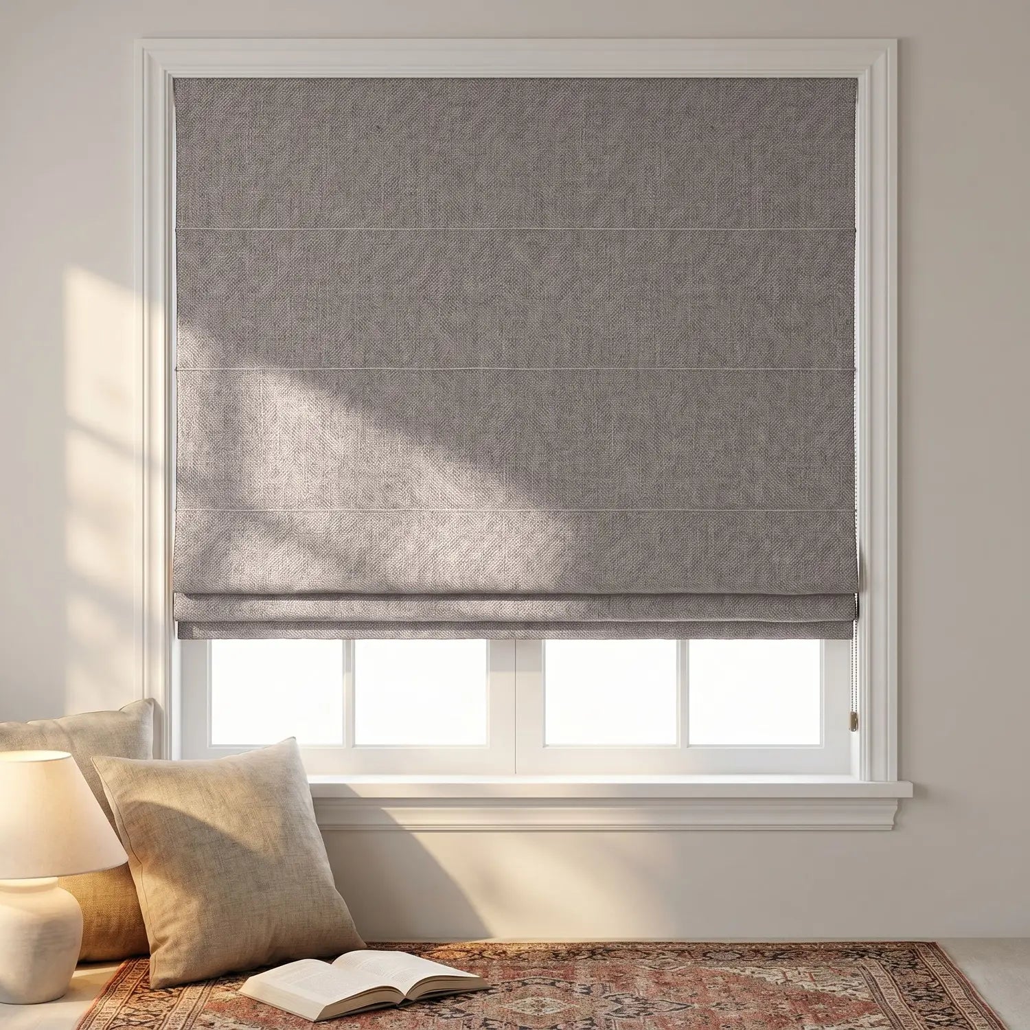 Custom Roman Shade - Sand Beige in room