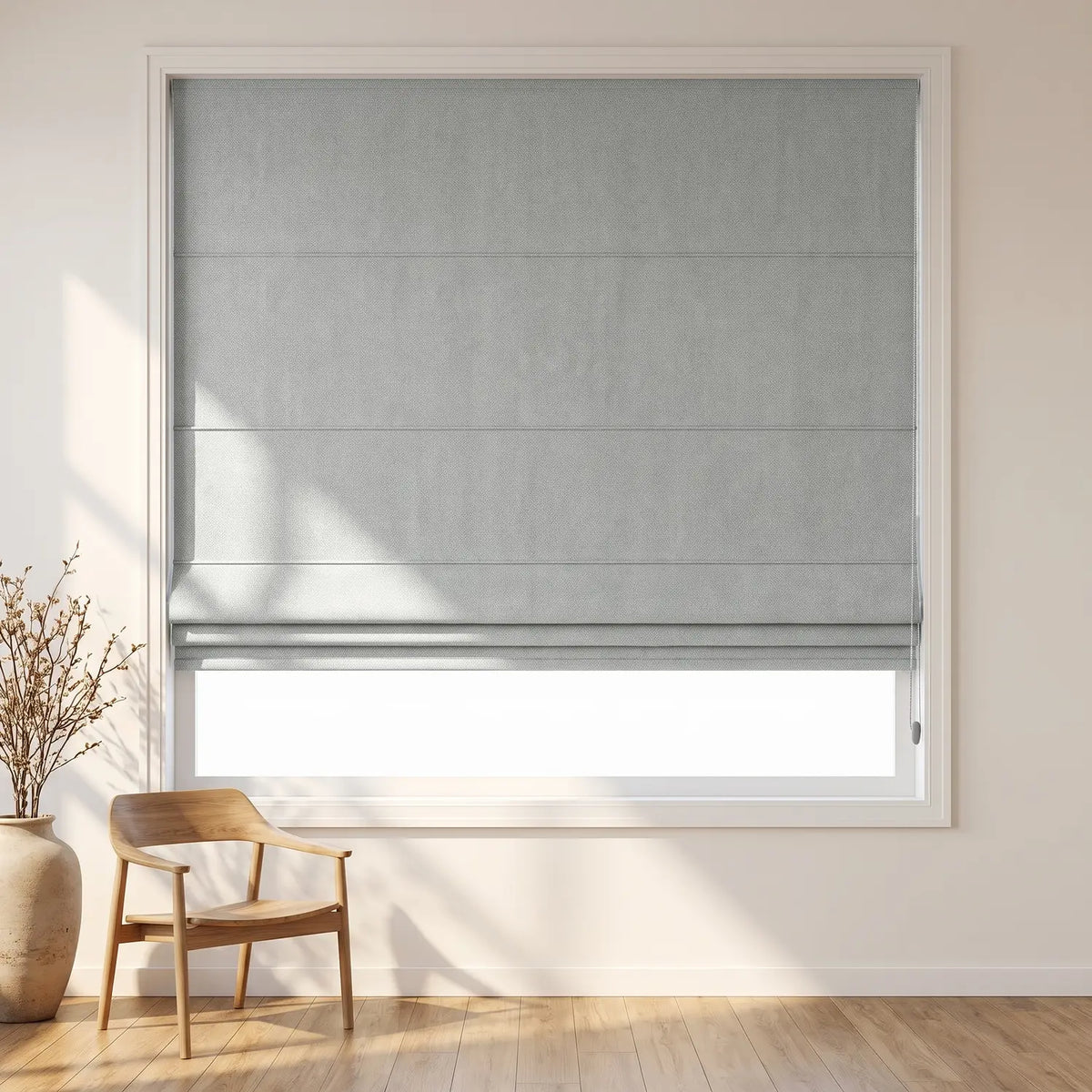 Custom Roman Shade - Oat Beige in room