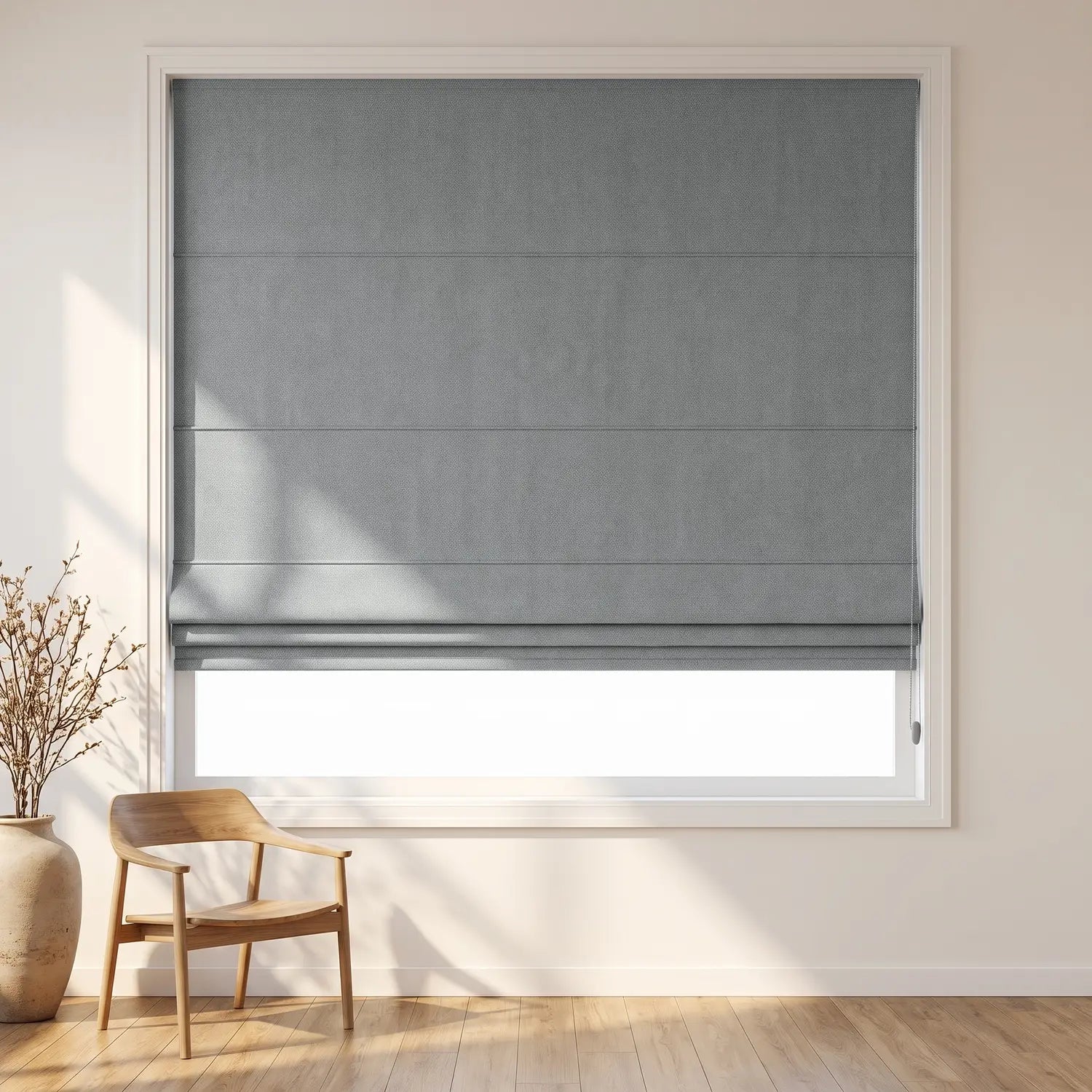 Custom Roman Shade - Ash Grey in room