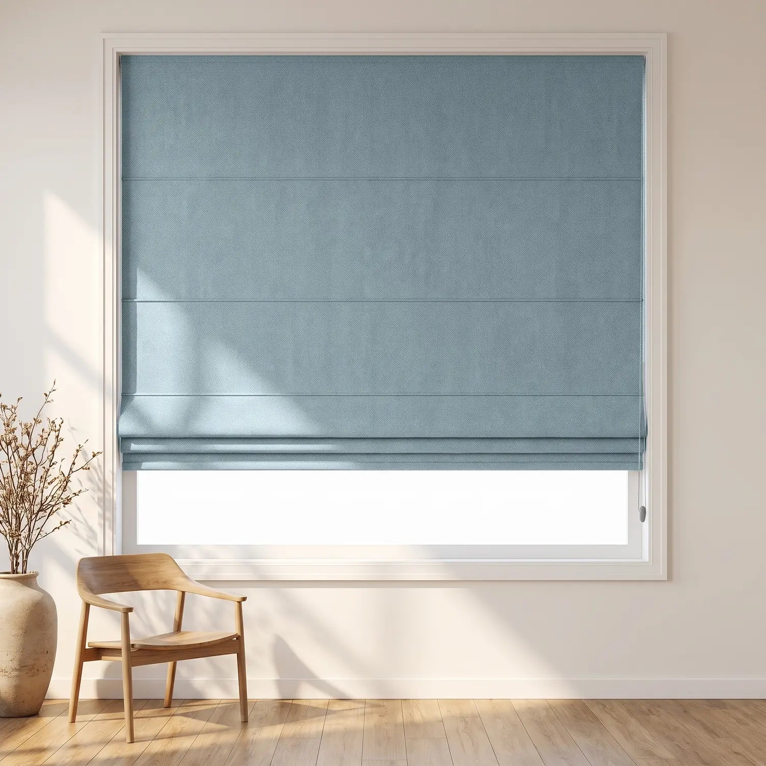 Custom Roman Shade - Aqua Mist in room