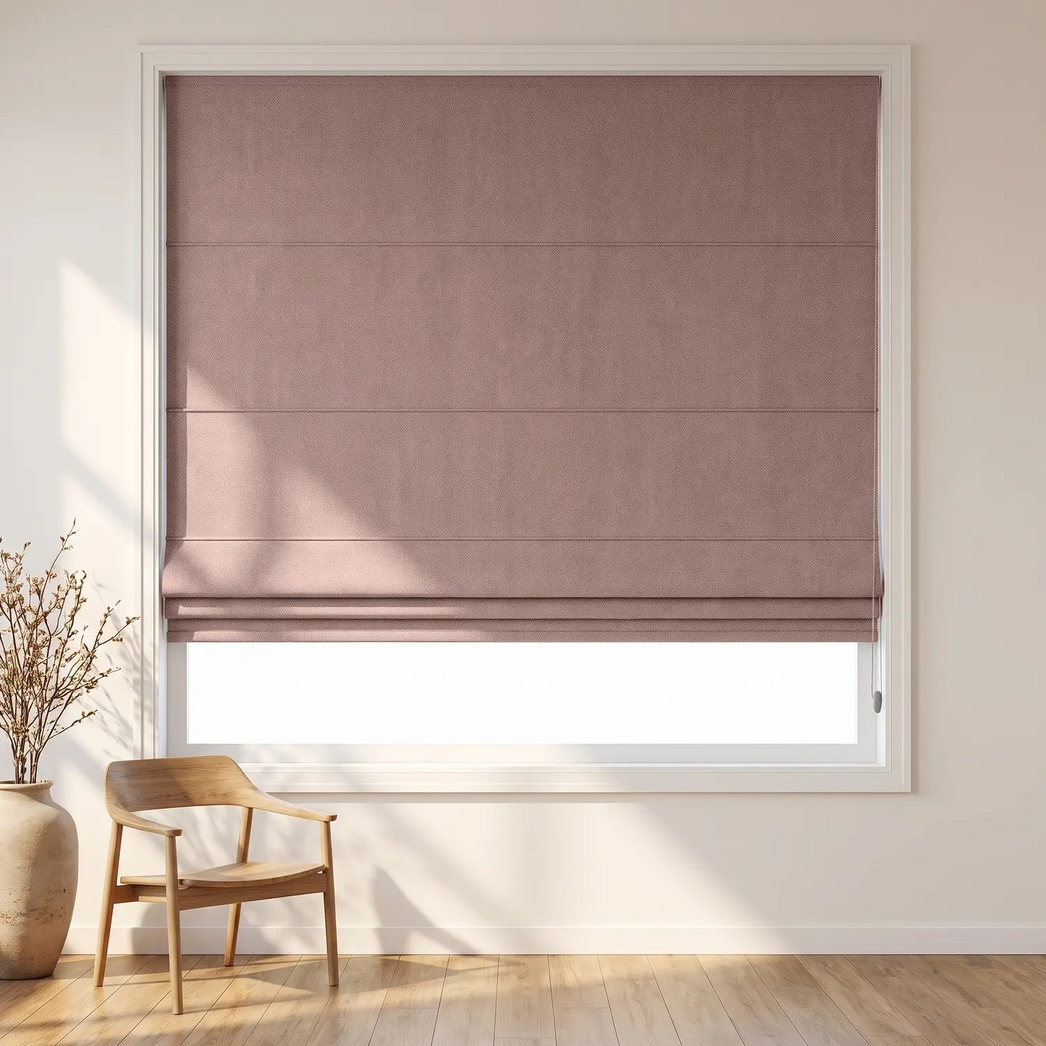 Custom Roman Shade - Blush Red in room