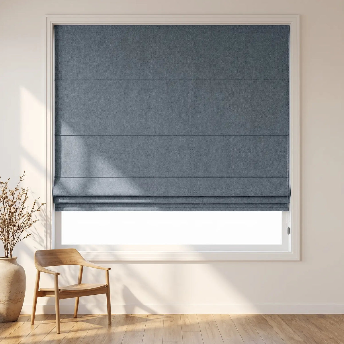 Custom Roman Shade - Stone Grey in room