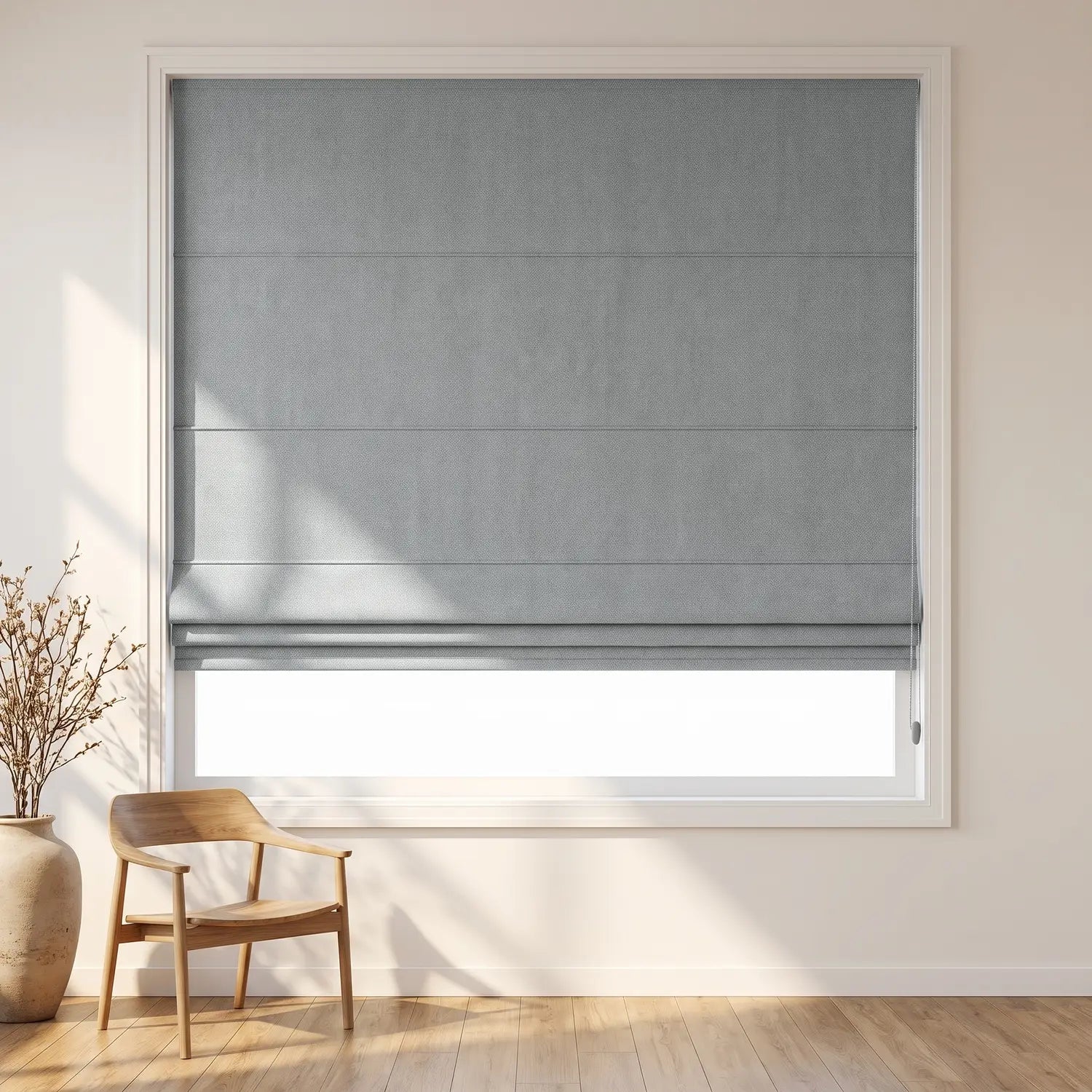 Custom Roman Shade - Warm Taupe in room