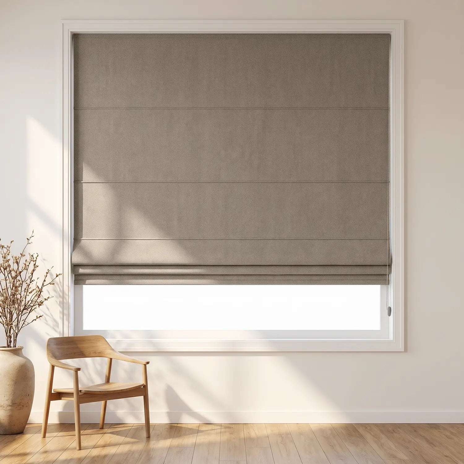 Custom Roman Shade - Latte Brown in room