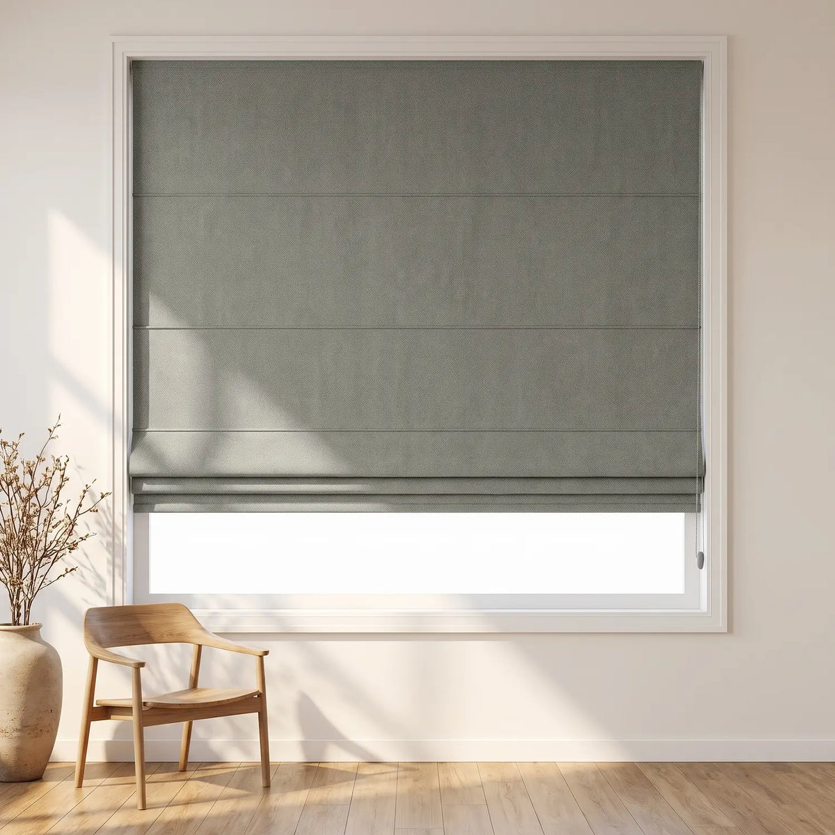 Custom Roman Shade - Khaki Stone in room