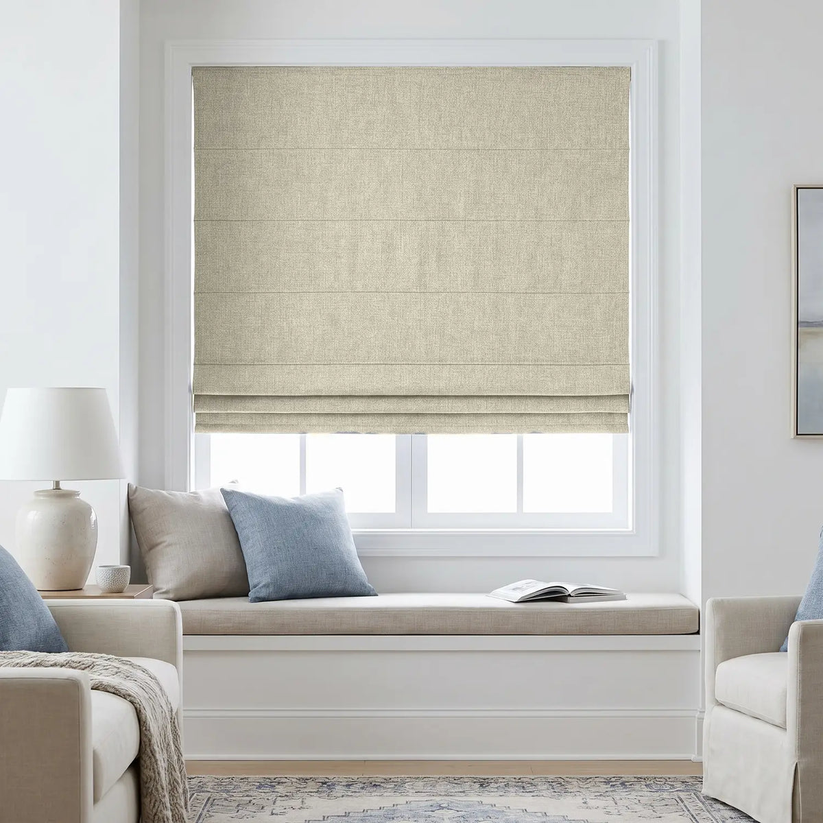 Custom Roman Shade - Peach Clay in room
