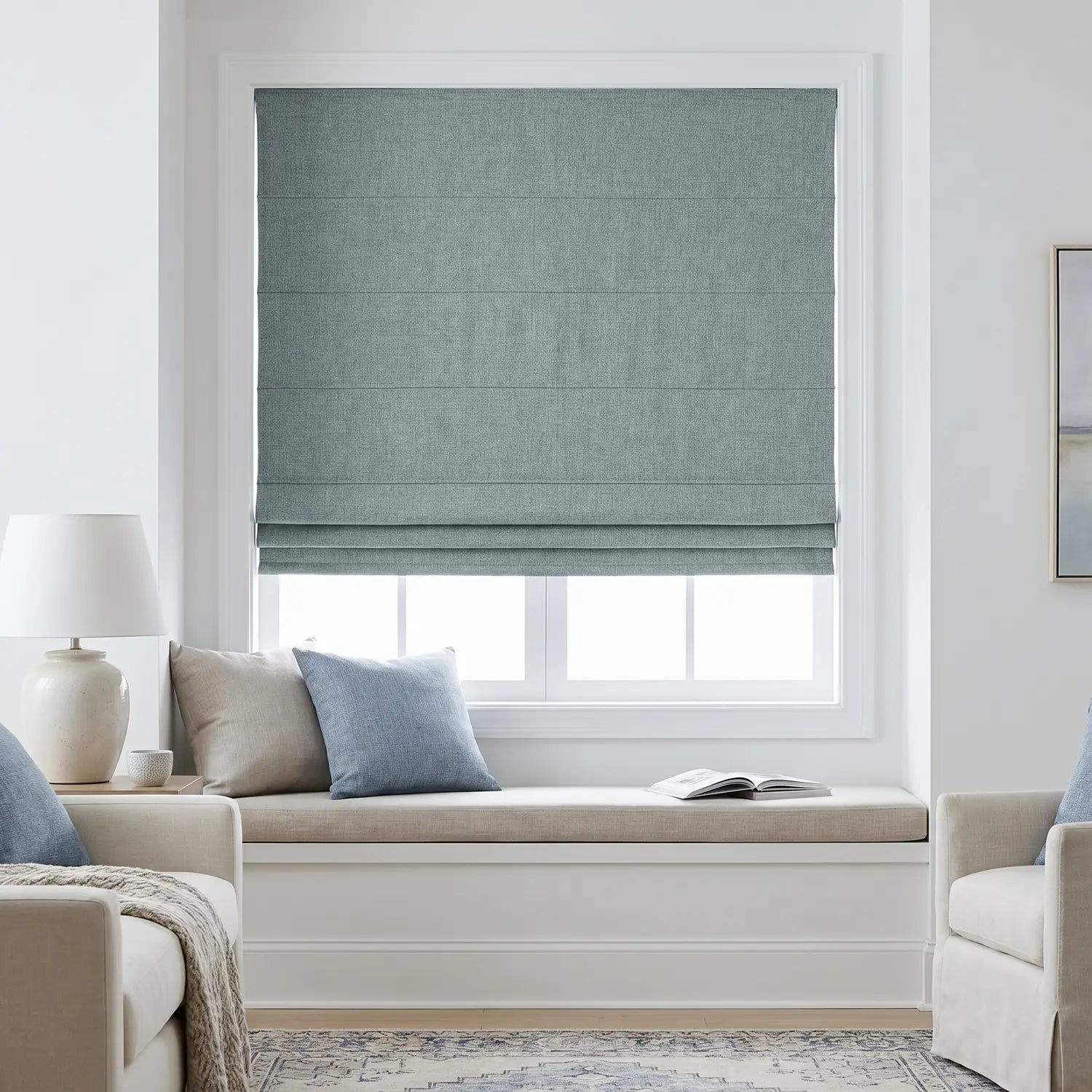 Custom Roman Shade - Ash Grey in room