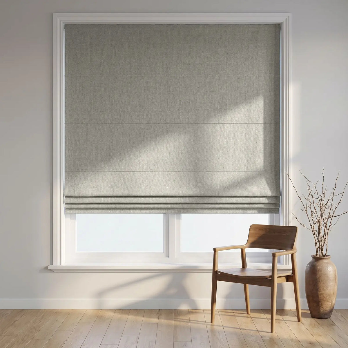 Custom Roman Shade - Ivory in room