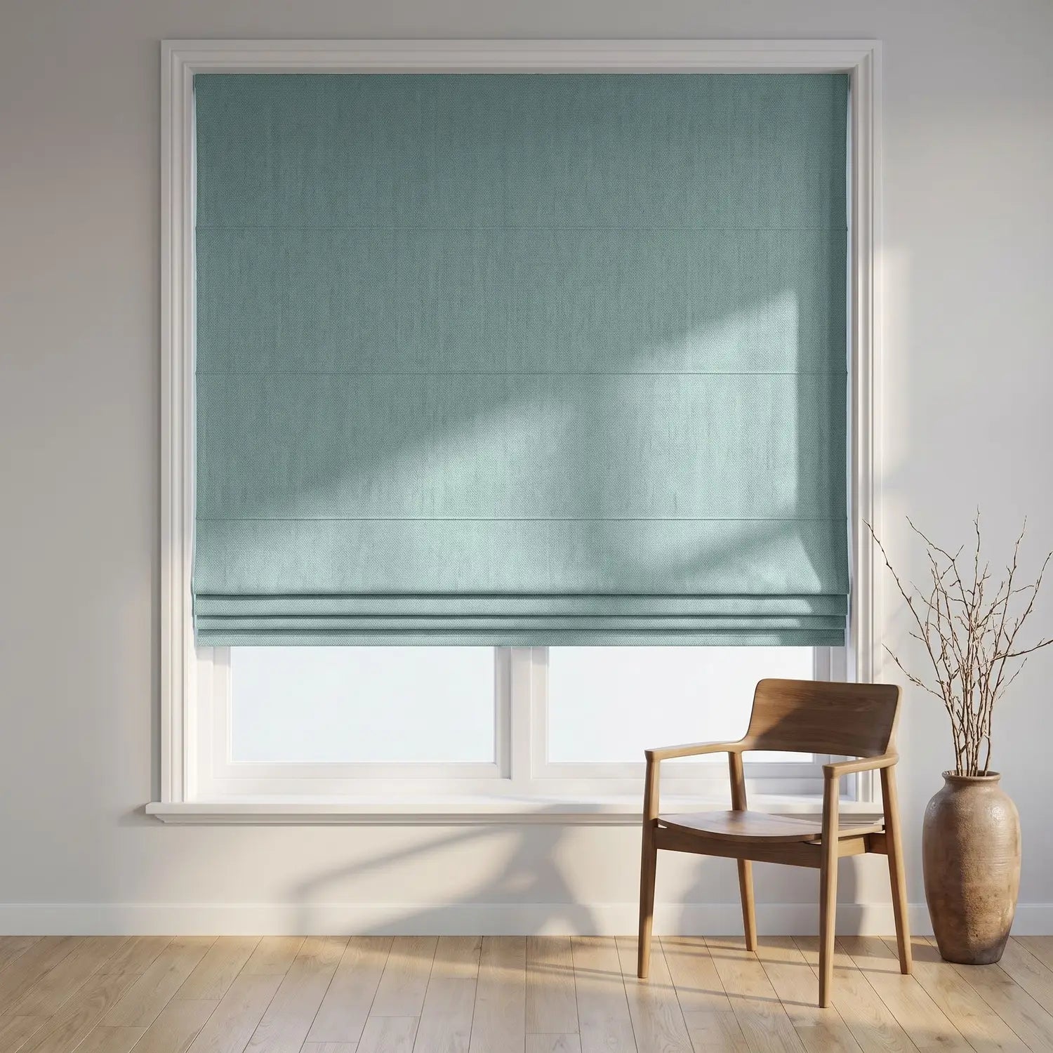 Custom Roman Shade - Ash Grey in room