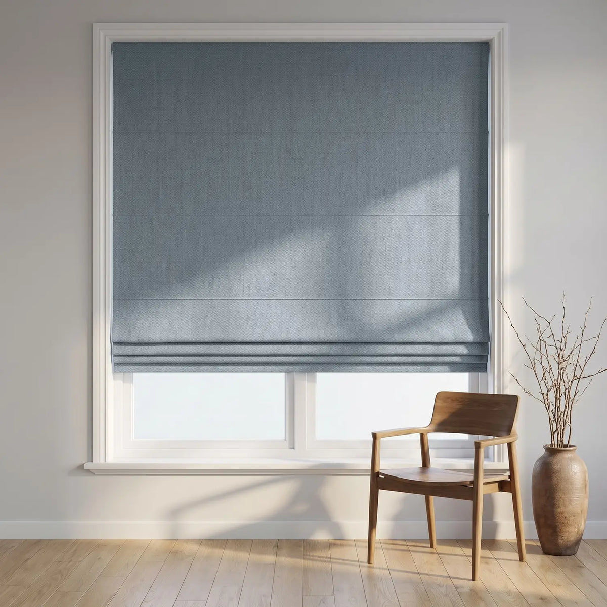 Custom Roman Shade - Stone Grey in room