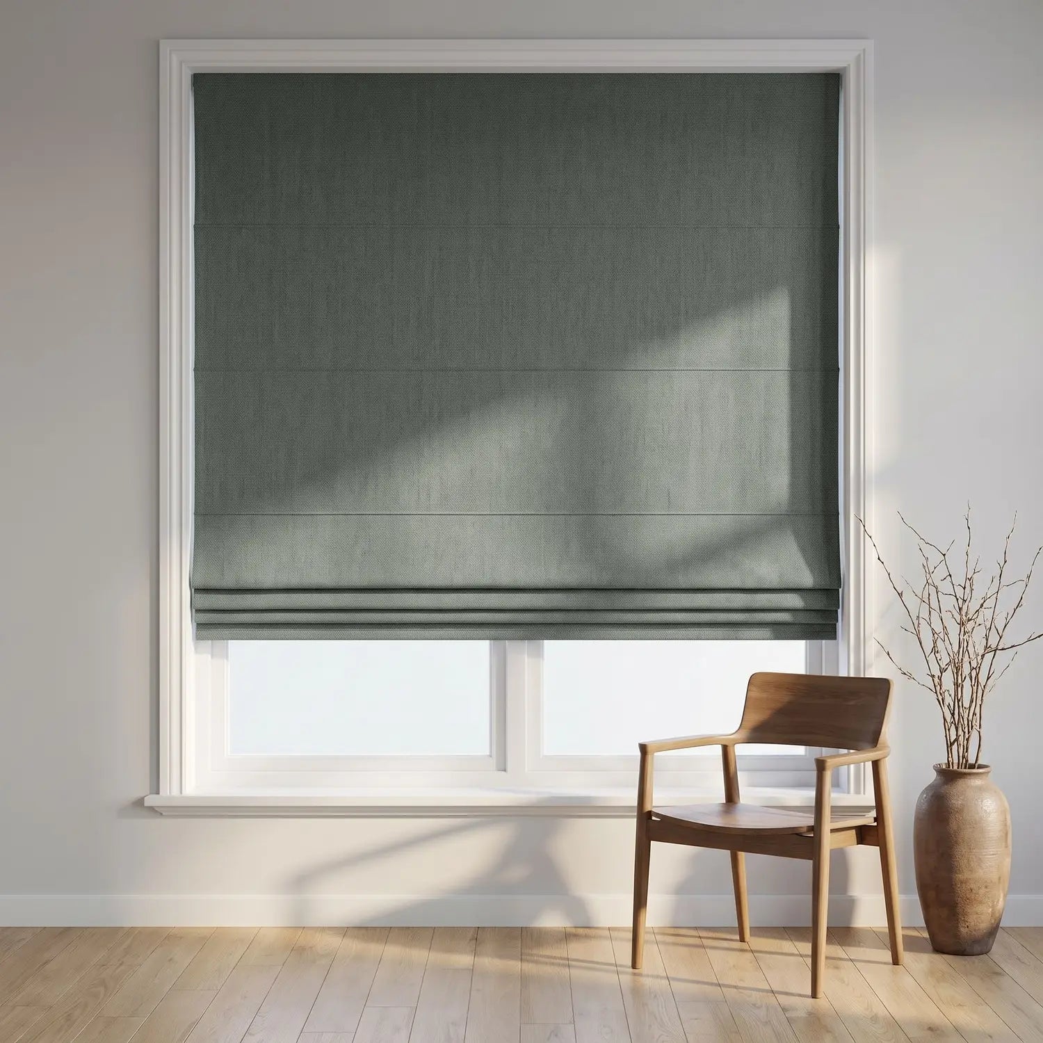 Custom Roman Shade - Warm Taupe in room