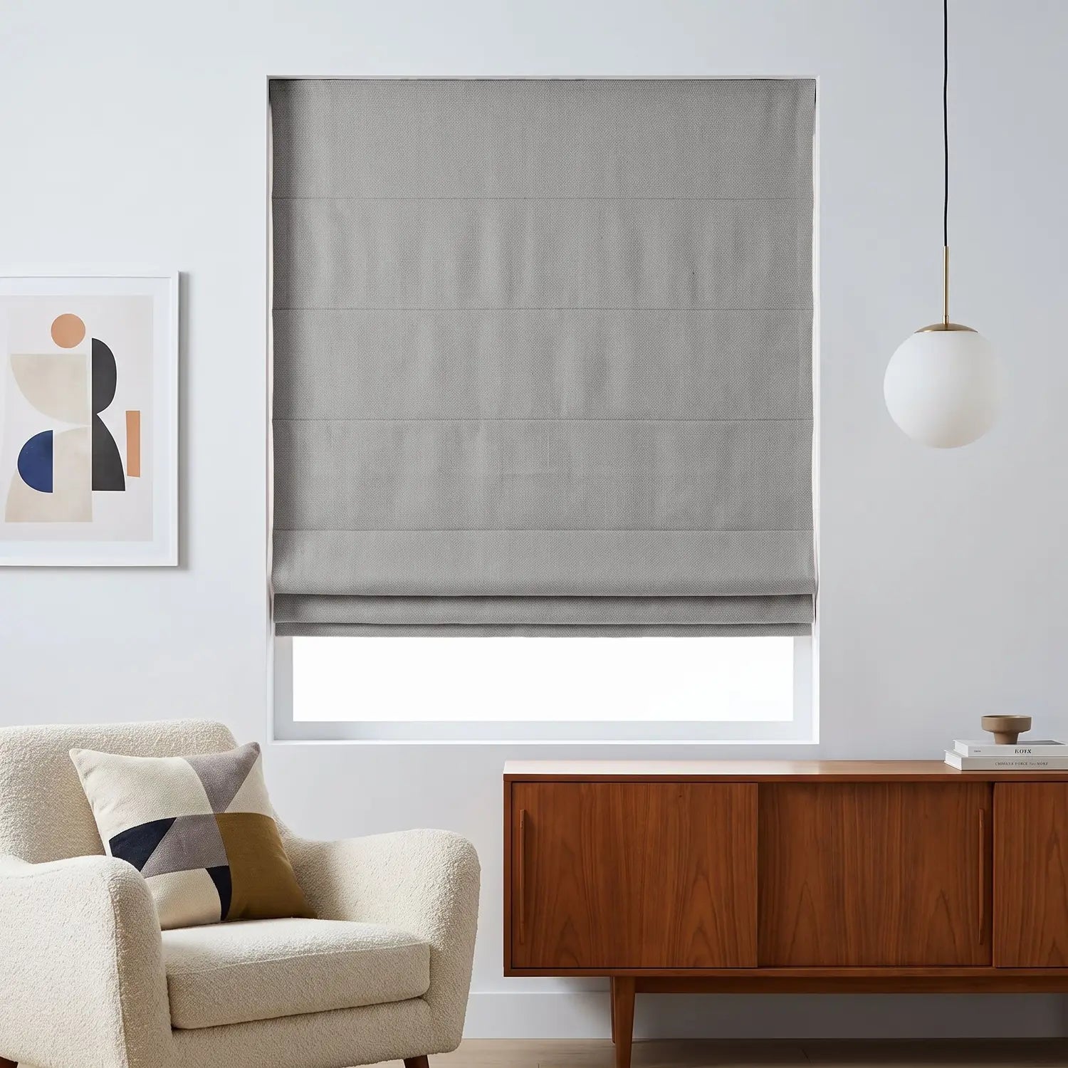 Custom Roman Shade - Ash Grey in room