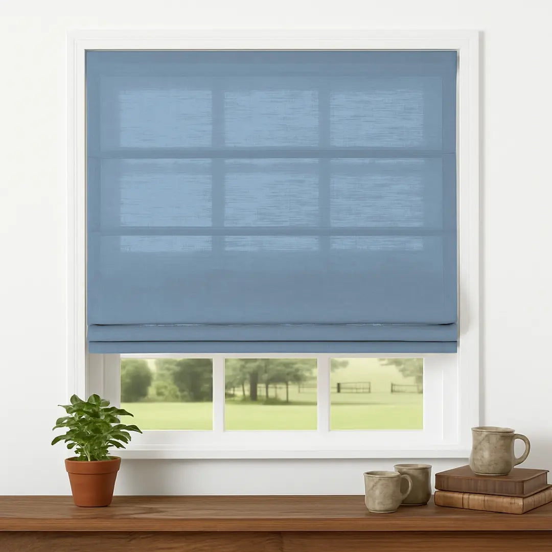 Custom Semi-Blackout Linen Roman Shades