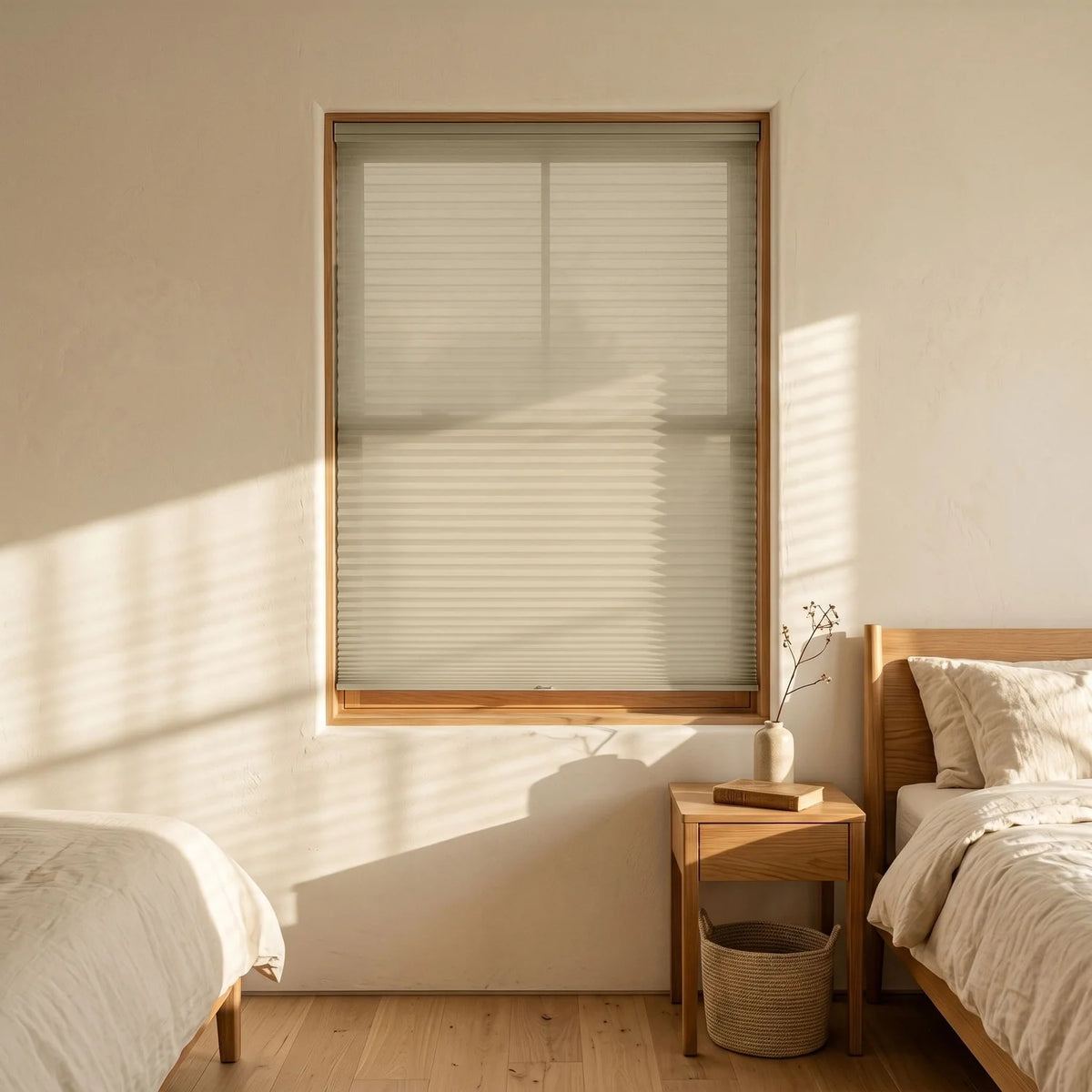 Custom Cellular Shades - Sandstone Beige in Luxe Bedroom