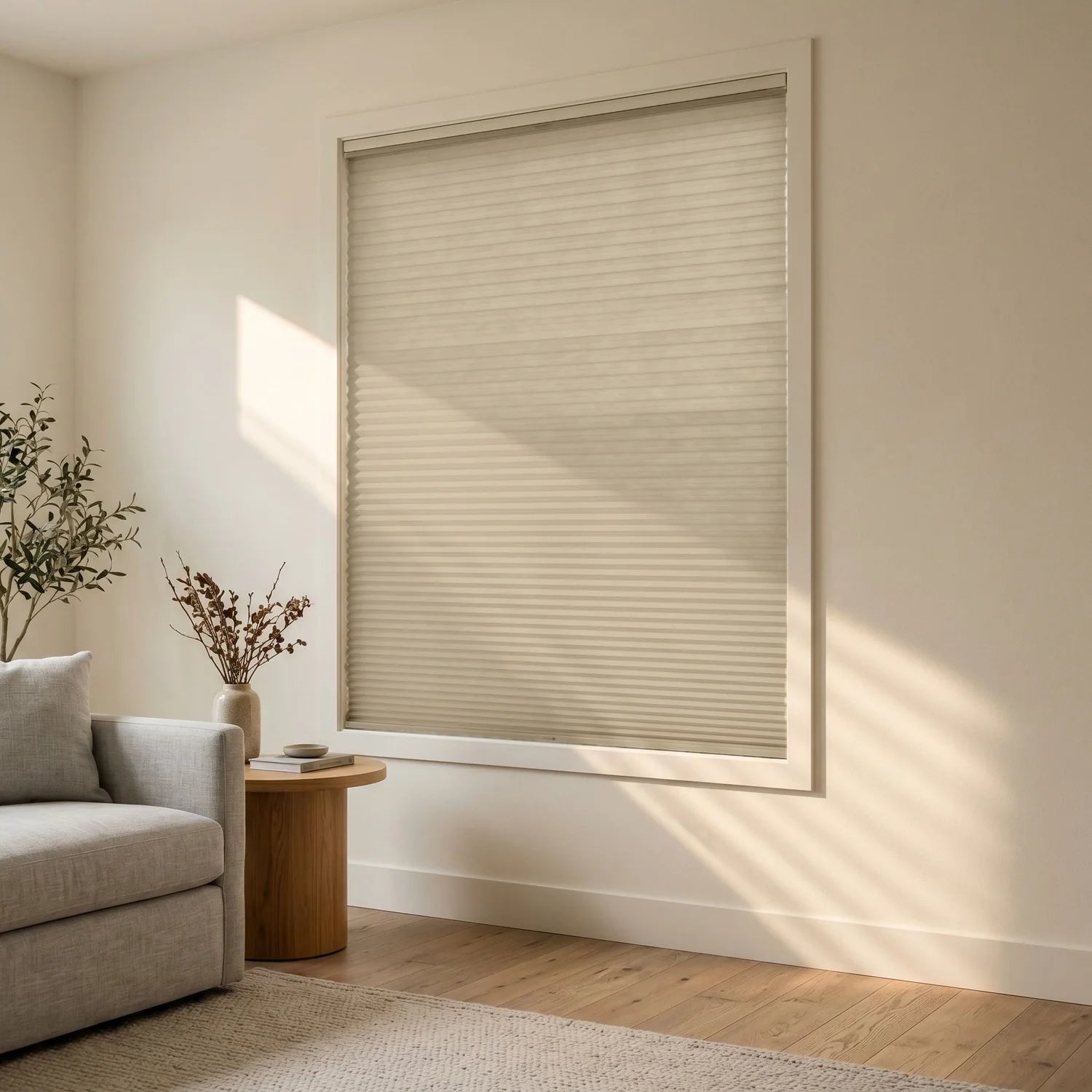 Custom Cellular Shades - Sandstone Beige in Modern Living