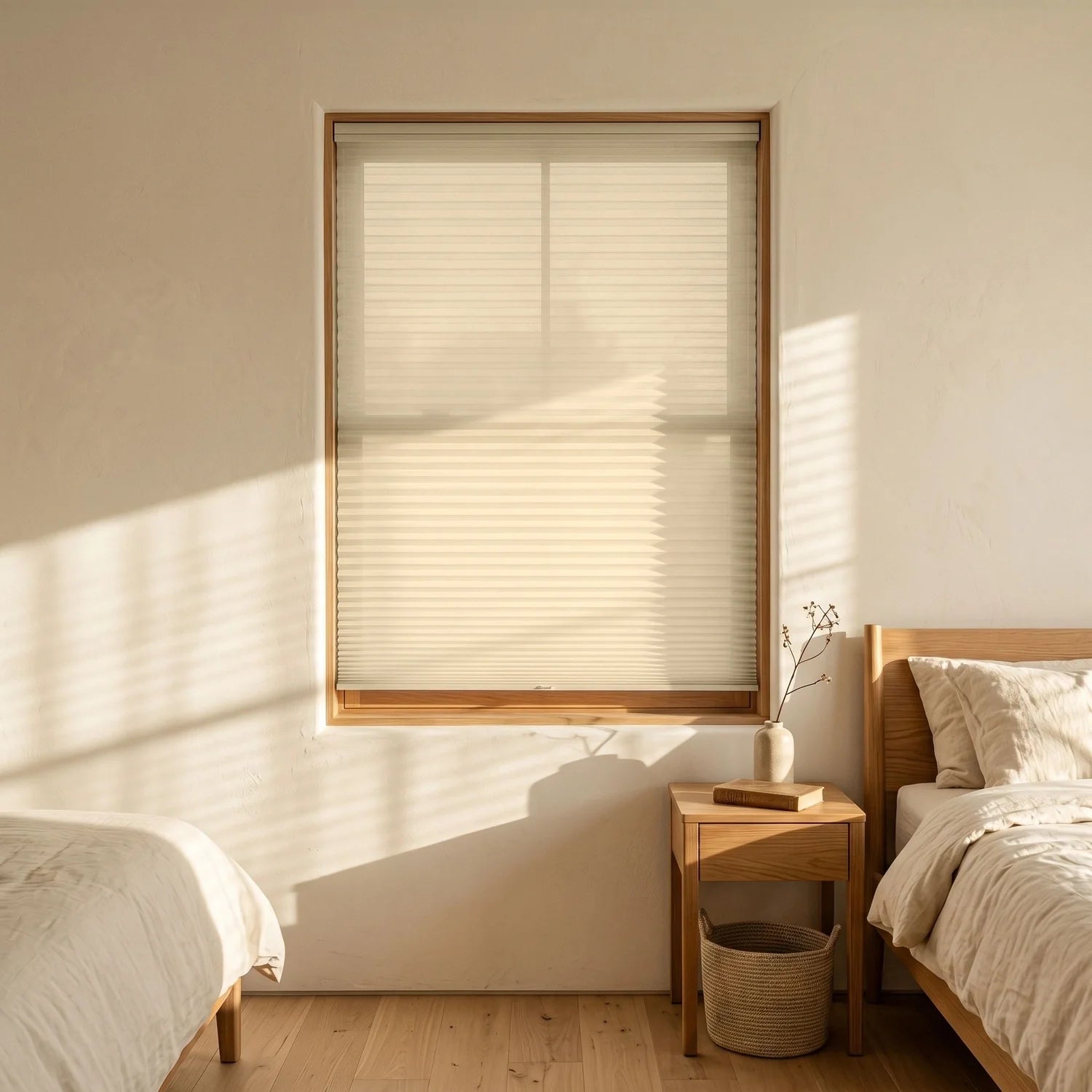 Custom Cellular Shades - Golden Wheat in Luxe Bedroom