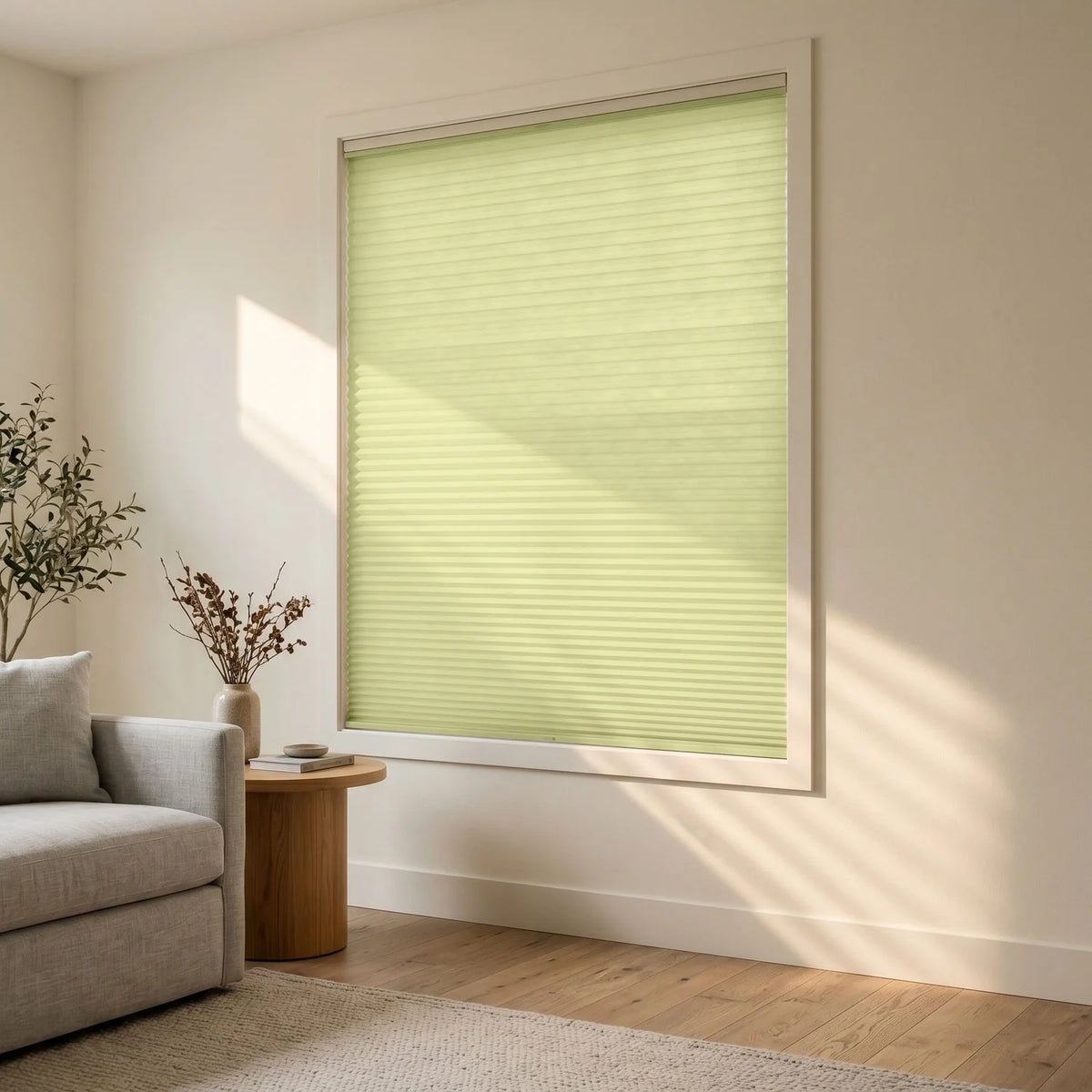 Custom Cellular Shades - Pale Citron in Modern Living