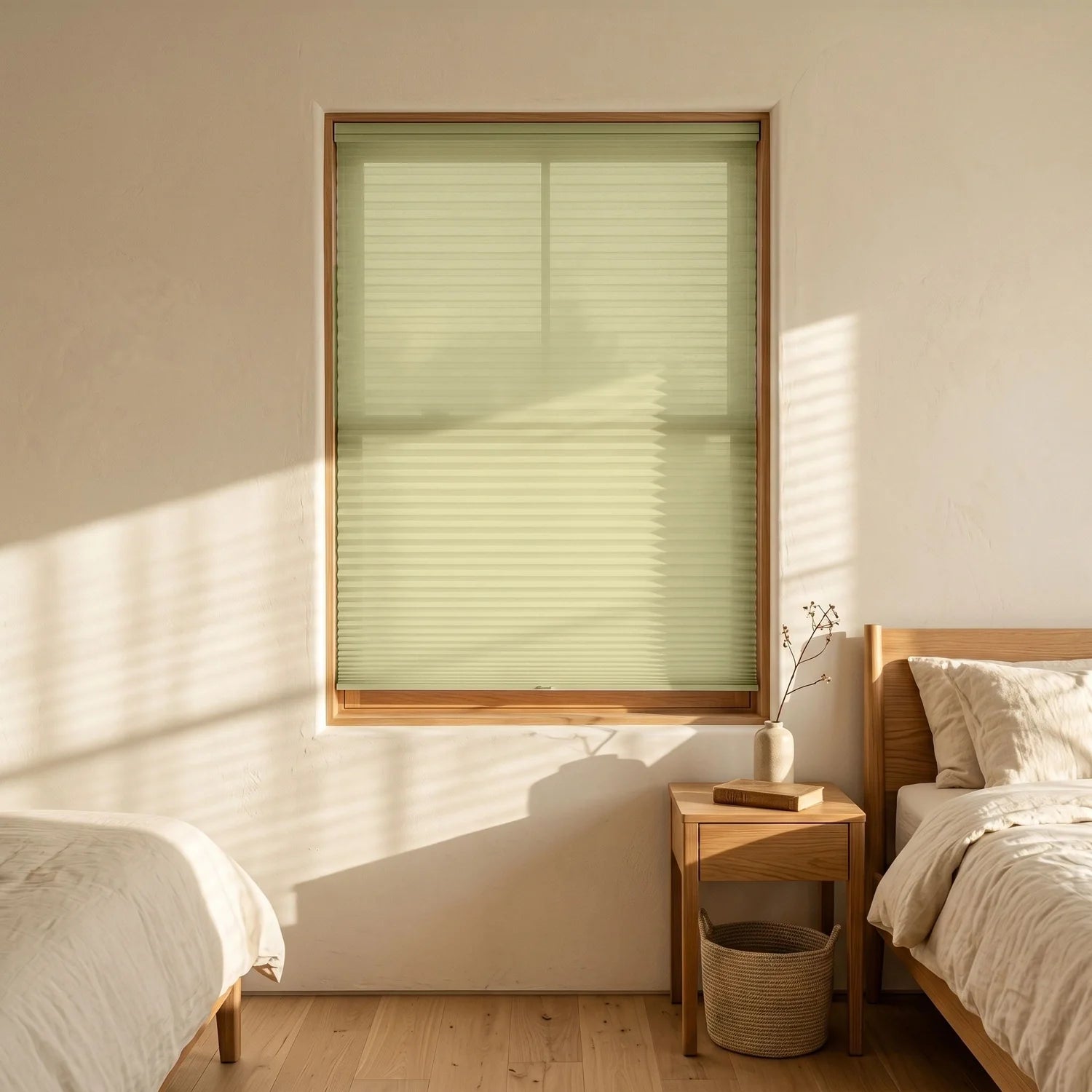 Custom Cellular Shades - Straw Beige in Luxe Bedroom