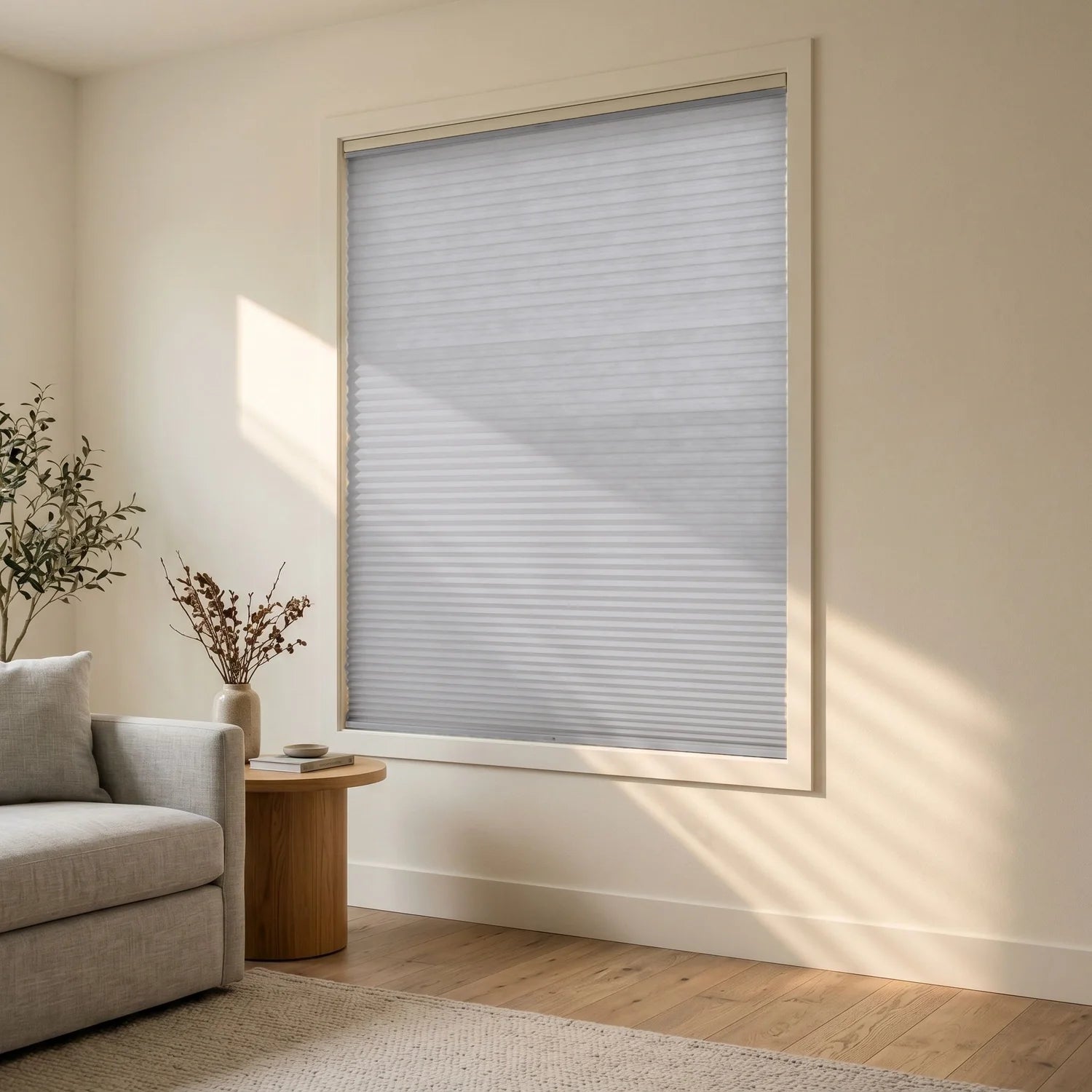 Custom Cellular Shades - Silver Grey in Modern Living