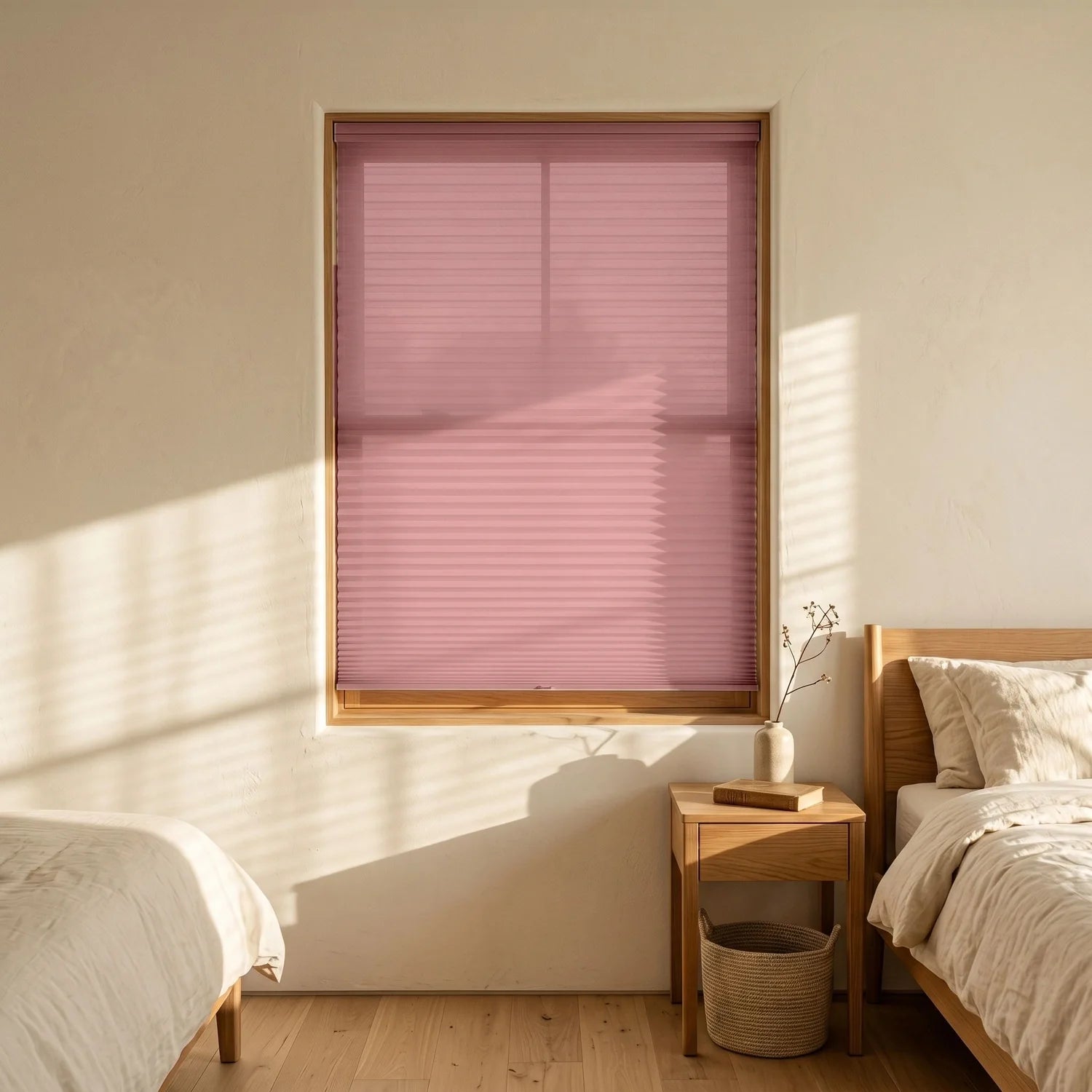 Custom Cellular Shades - Dusty Rose in Luxe Bedroom