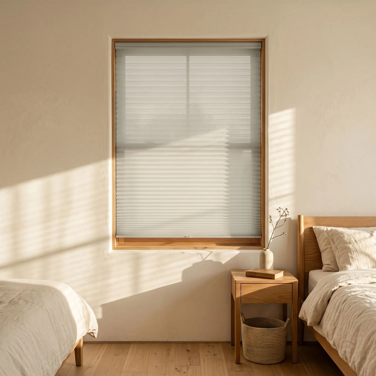 Custom Cellular Shades - Greige in Luxe Bedroom