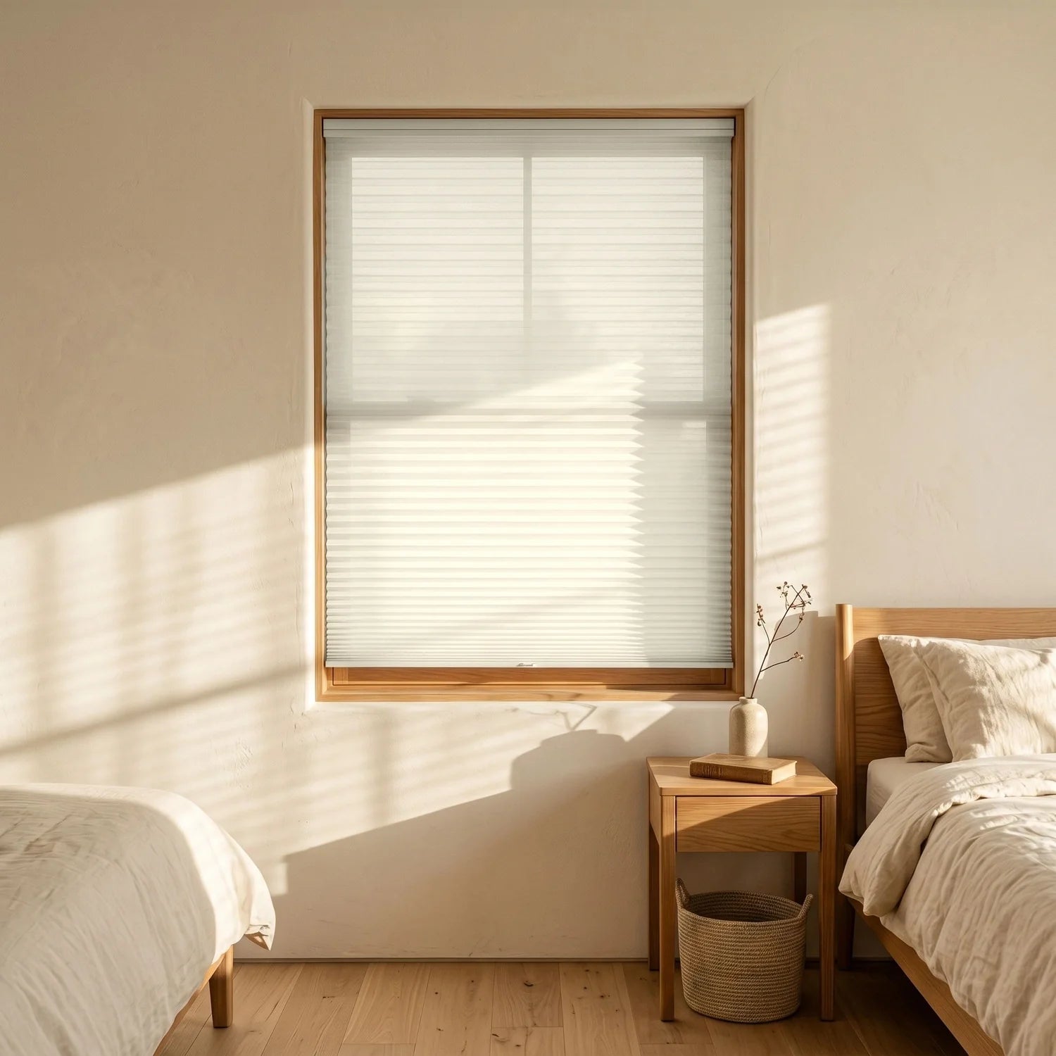 Custom Cellular Shades - Linen White in Luxe Bedroom